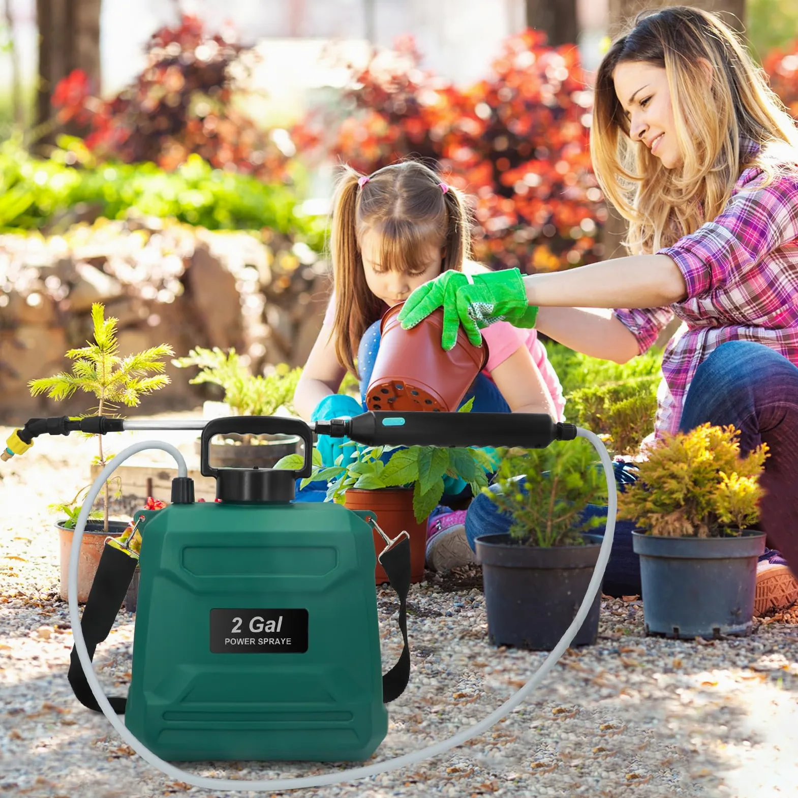 Pulvérisateur électrique 8L de Jardin, avec 3 Buses à Brume | Batterie 2000 mAh Rechargeable par USB, Lance Télescopique et Sangle Réglable,pour Toiture, Pelouse, Cour et Jardin