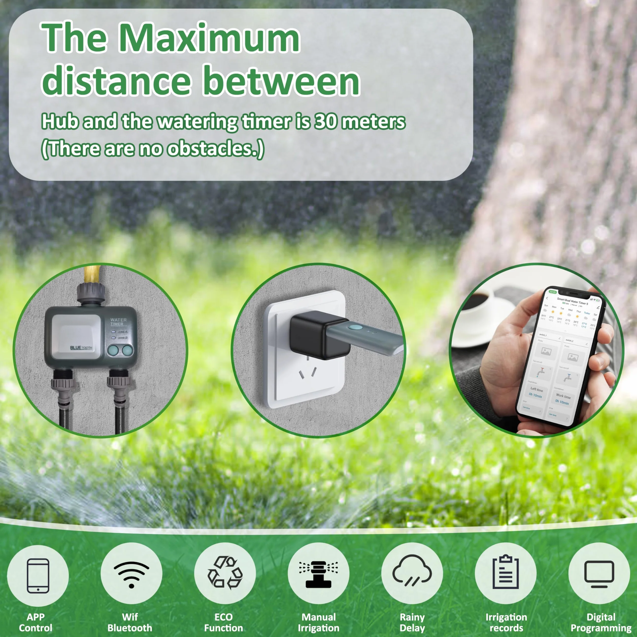 Johgee Programmateur Arrosage WiFi Bluetooth 2 Sorties IPX5 Arrosage Automatique Jardin Pelouse
