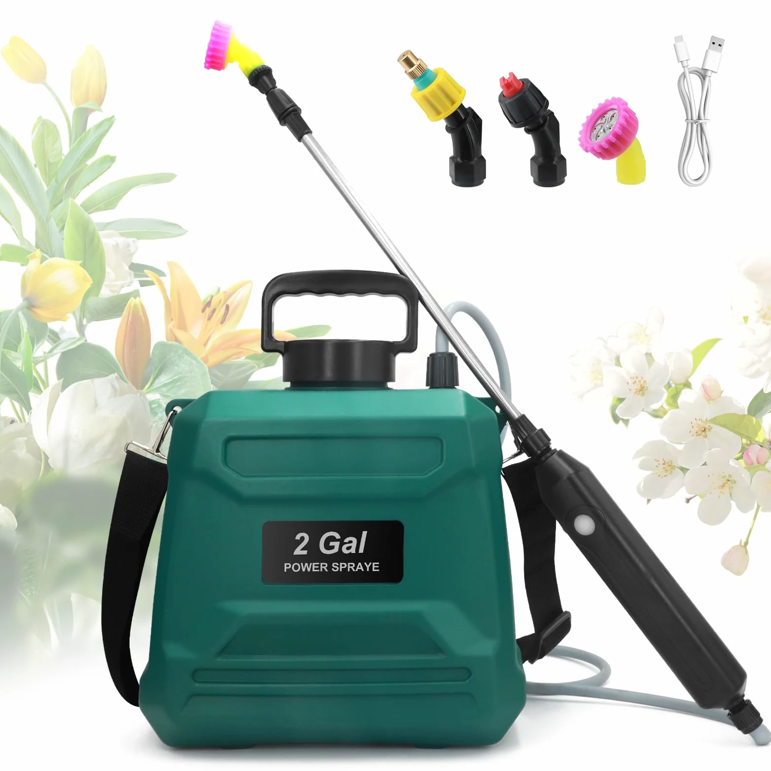 Pulvérisateur électrique 8L de Jardin, avec 3 Buses à Brume | Batterie 2000 mAh Rechargeable par USB, Lance Télescopique et Sangle Réglable,pour Toiture, Pelouse, Cour et Jardin