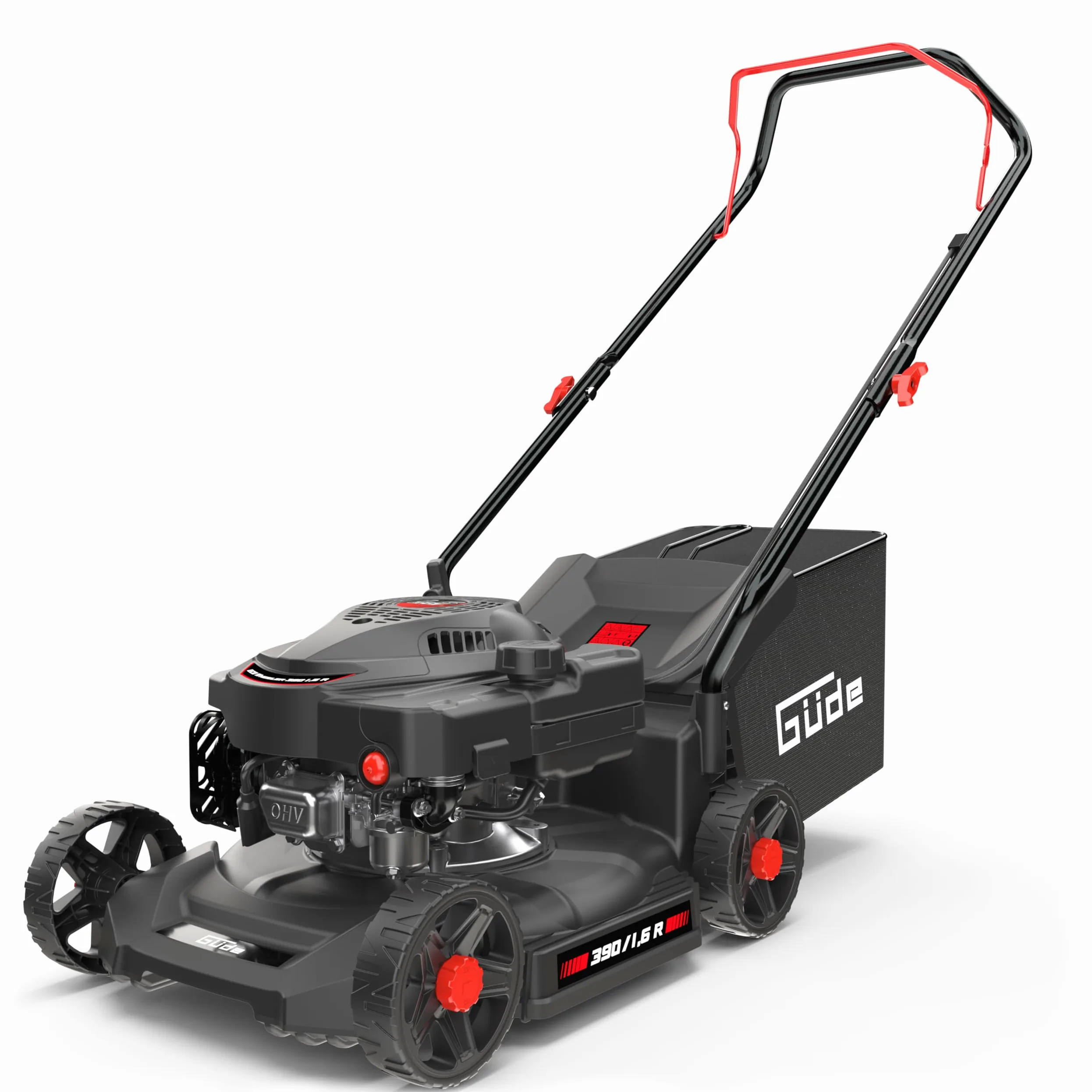 Güde Tondeuse à Gazon ECO Wheeler 390 1,6 R (Moteur à Essence 4 Temps 1,6/2 (KW/PS), Largeur de Coupe 390 mm, Dispositif de Capture 35 l, 3 Niveaux de Hauteur de Coupe 30-66 mm, Tonte, Collecte,