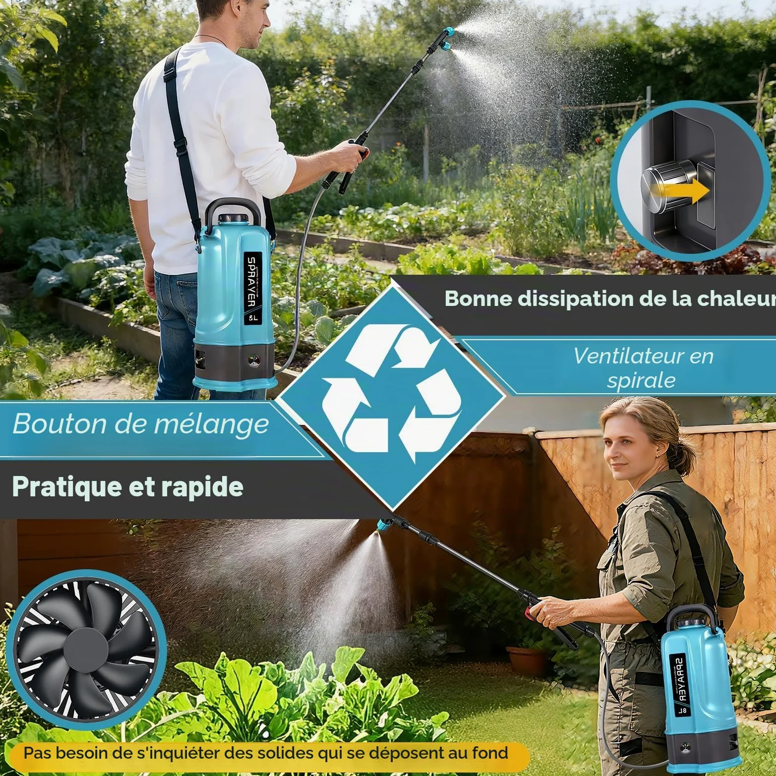 Pulvérisateur de Jardin 8L | Pulvérisateurs à Pression | 12V 45PSI Vaporisateur Plante par Batterie | 5 Buses, Pulvérisateurs à Dos pour Vinaigre, Désherbage & Entretien des Plantes,Voiture