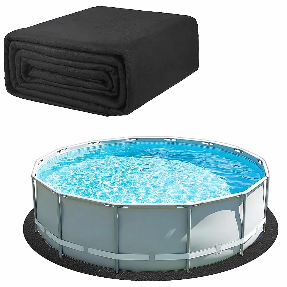 Tapis de Piscine Rond, 10ft 305cm Tapis de Revêtement de Sol de Piscine, Pliable Tapis de Sol pour Piscine et Bains, für Frame Pools, Pool Unterlage Outdoor, Hôtels, Villas(Noire)