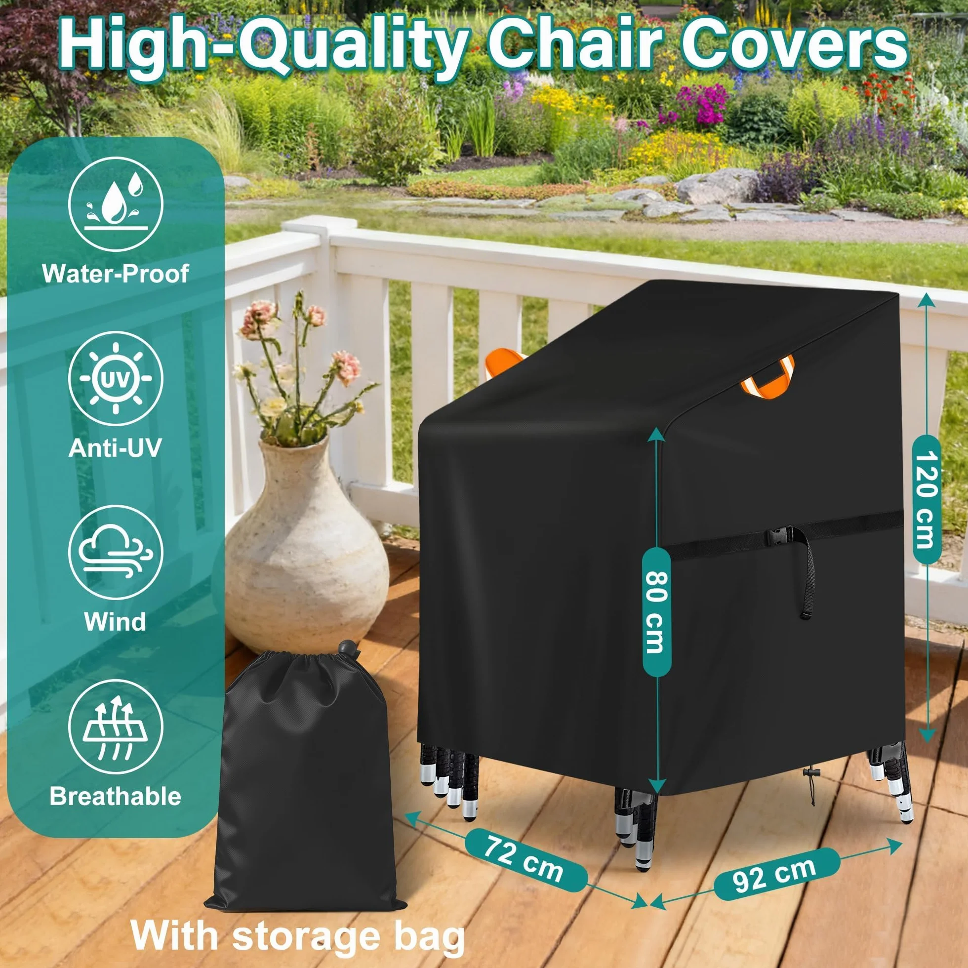 Housse Chaise Jardin Imperméable 72x92x80/120CM Oxford 420D Anti-UV