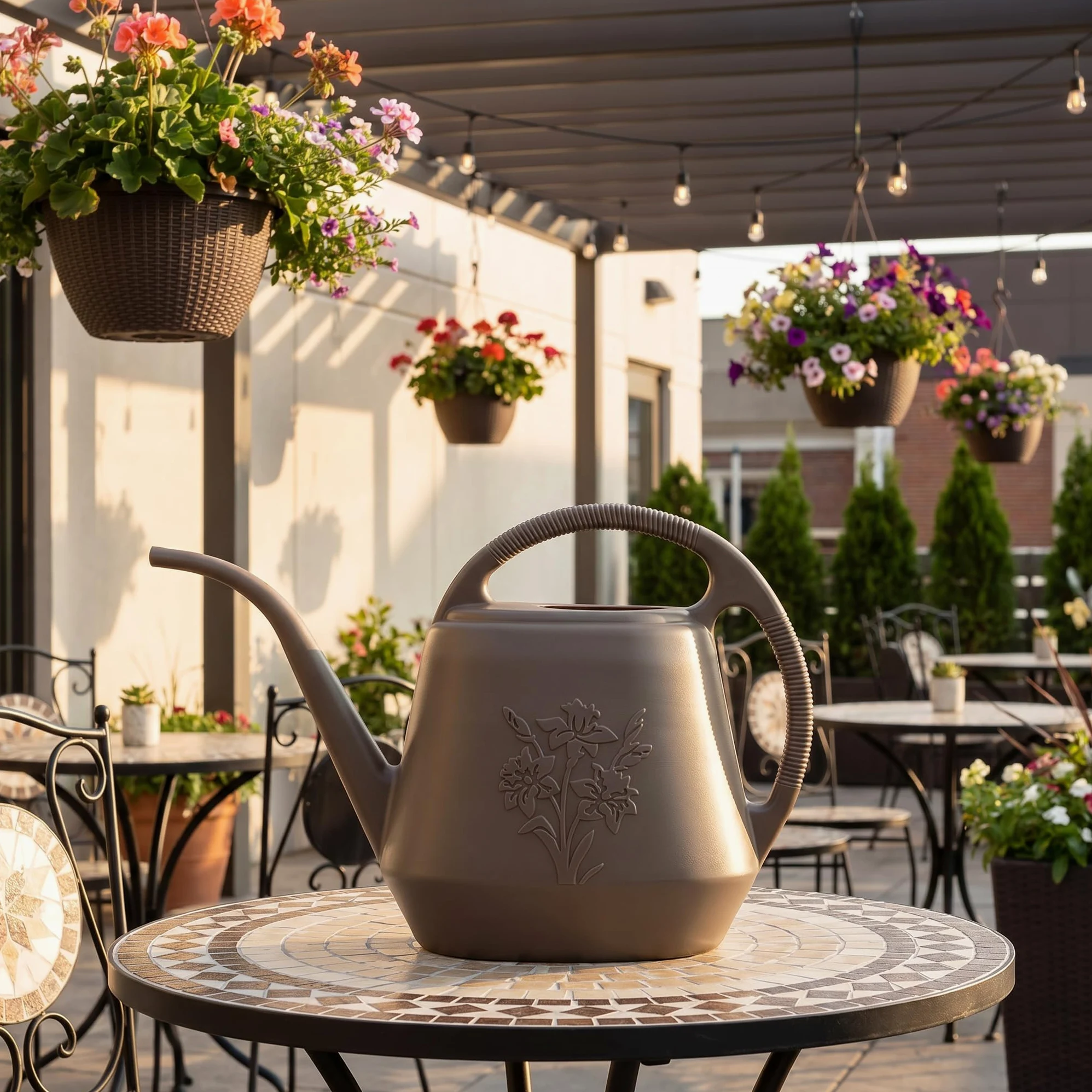 Fasmov Arrosoir en plastique de 3,8 l avec poignée confortable, arrosoir de jardin à long bec pour arroser les plantes, gris