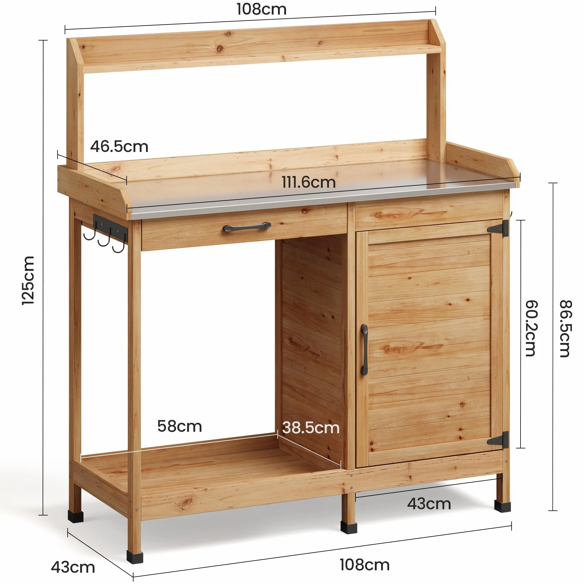 Table de Jardinage Bealife pour Plantes avec Banc, 111,6 x 46,5 x 125 cm, Naturel