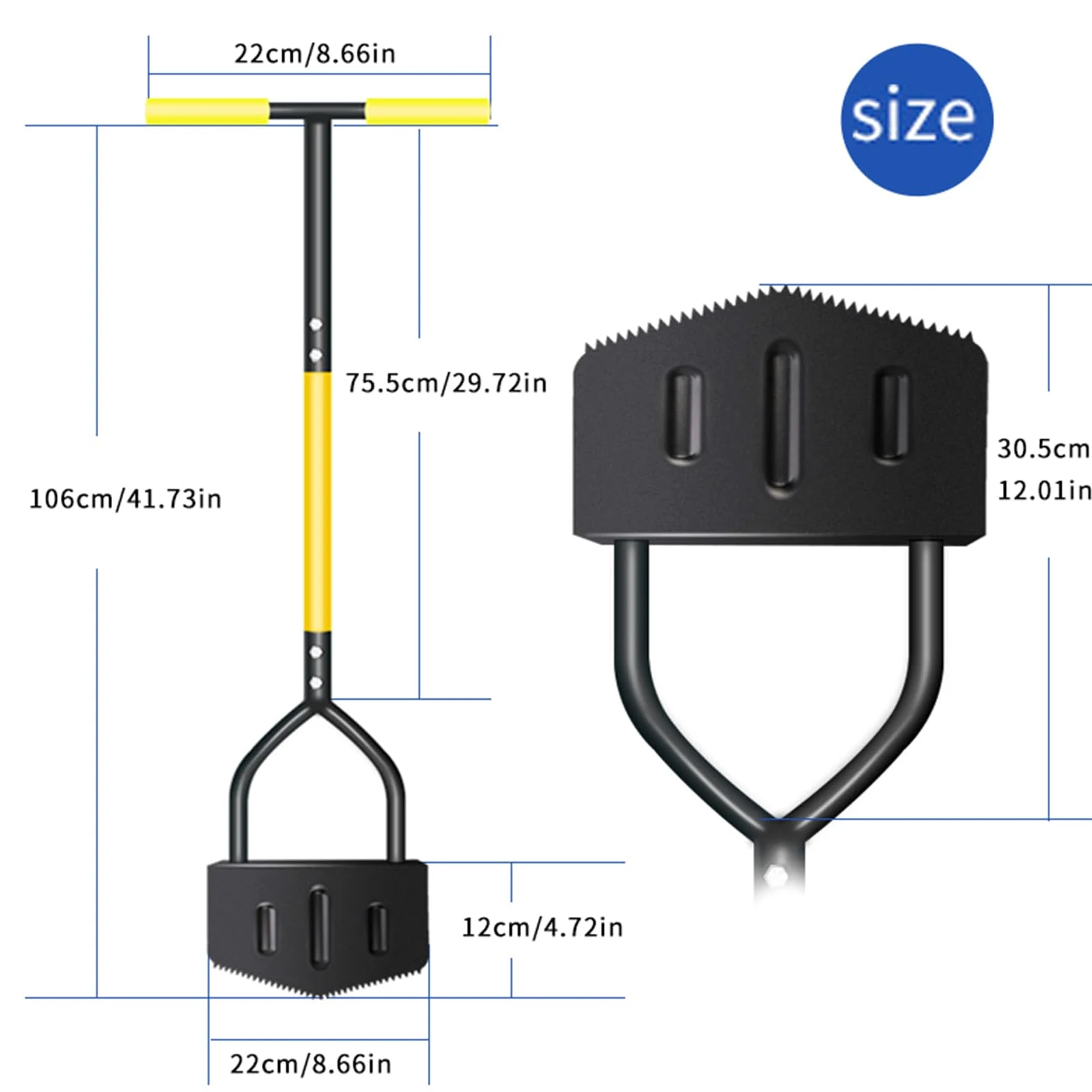 Délimitateur de Pelouse Outil Manuel de Bordure Crénelée pour Gazon | Manche Ergonomique Bêche Acier, Racloir pour Nettoyage Pelouse Massifs Escaliers Aménagement Extérieur