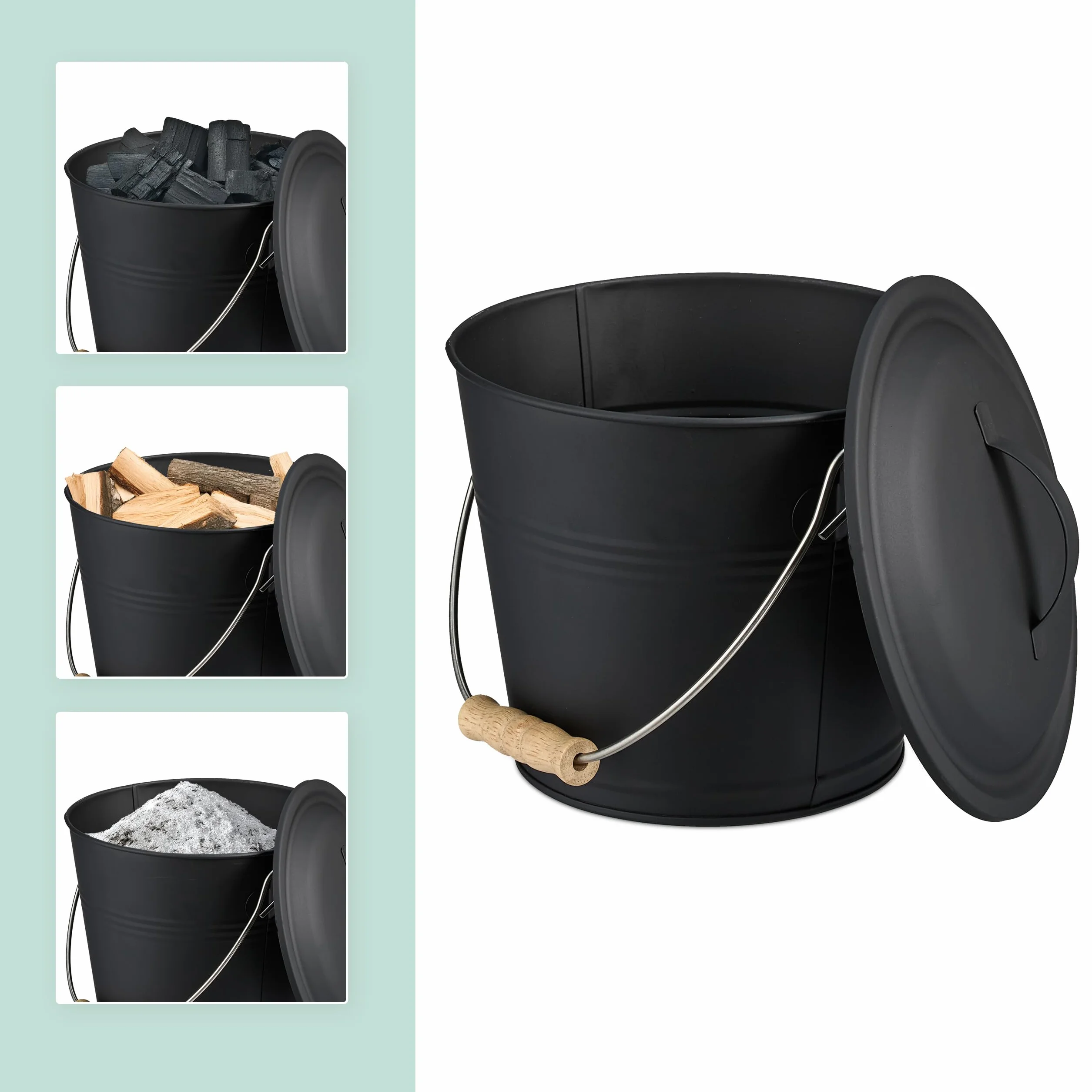 Relaxdays Seau à Cendres 4,5 litres avec Couvercle et Pelle Balayette Noir
