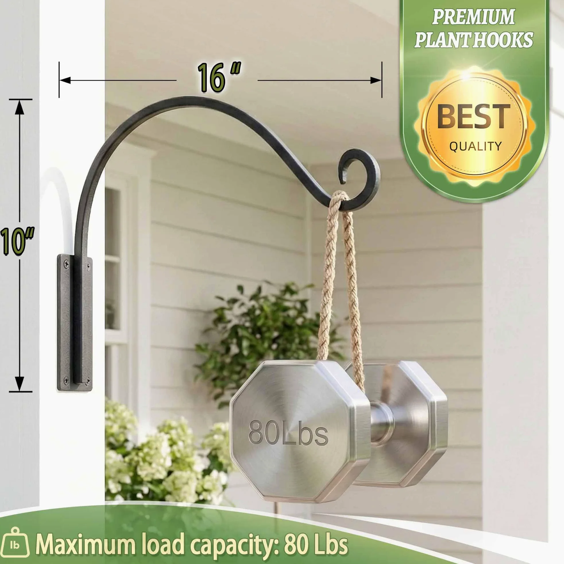 Qiang Ni Lot de 2 crochets de suspension pour plantes d'extérieur robustes : 40,6 cm pour paniers extérieurs – 2 supports muraux pour mangeoire à oiseaux