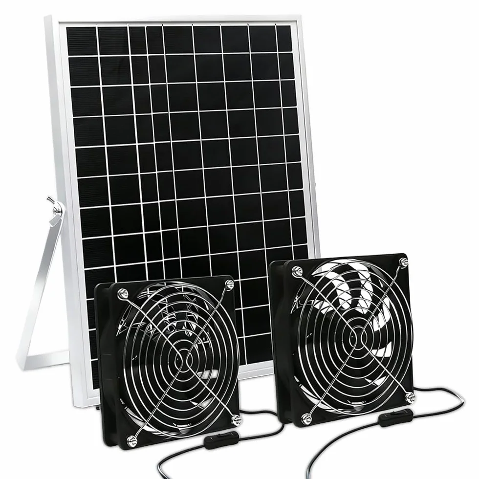 Ventilateur Solaire 15W 18V Double Ventilateur CC Extraction Fenêtre Hangar Poulailler Serre
