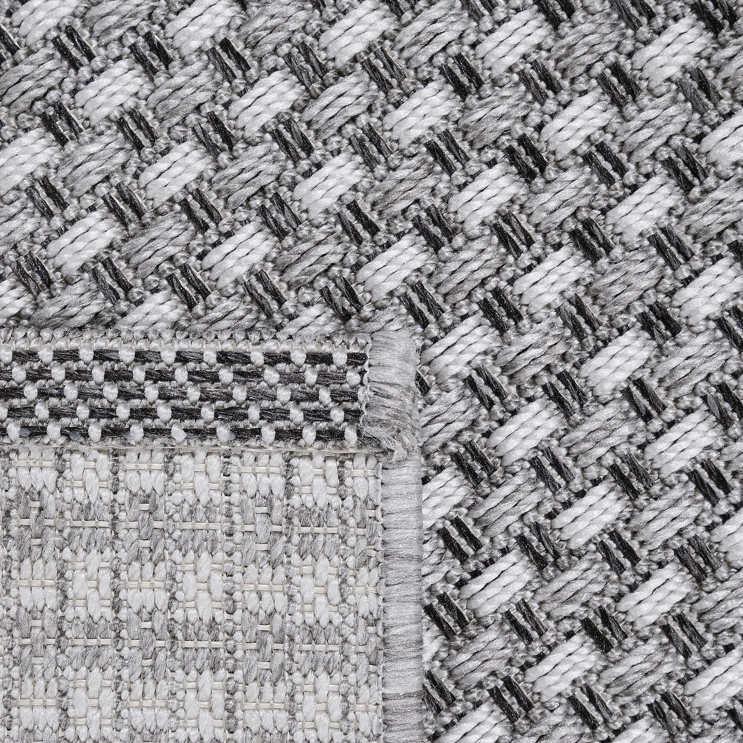 Paco Home Tapis Look Jute Indoor-Outdoor - Naturel & Noir, Robuste & Élégant, Idéal pour Terrasse & Salon, Dimension:120x170 cm, Couleur:Gris