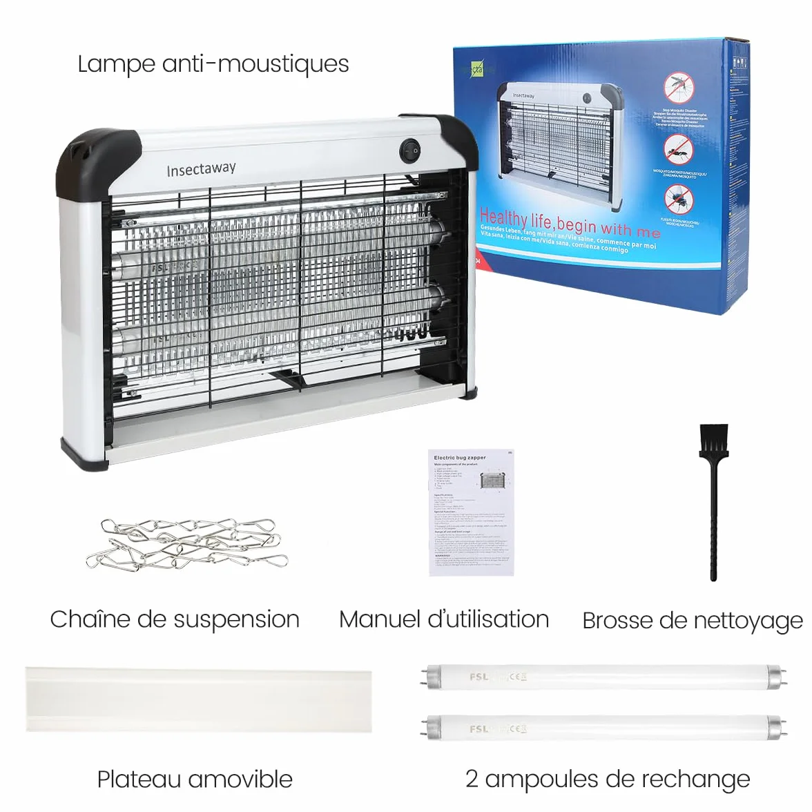 Lampe Anti-Moustique 20W UV Tue Mouche Electrique Double Grille Destructeur d'Insectes