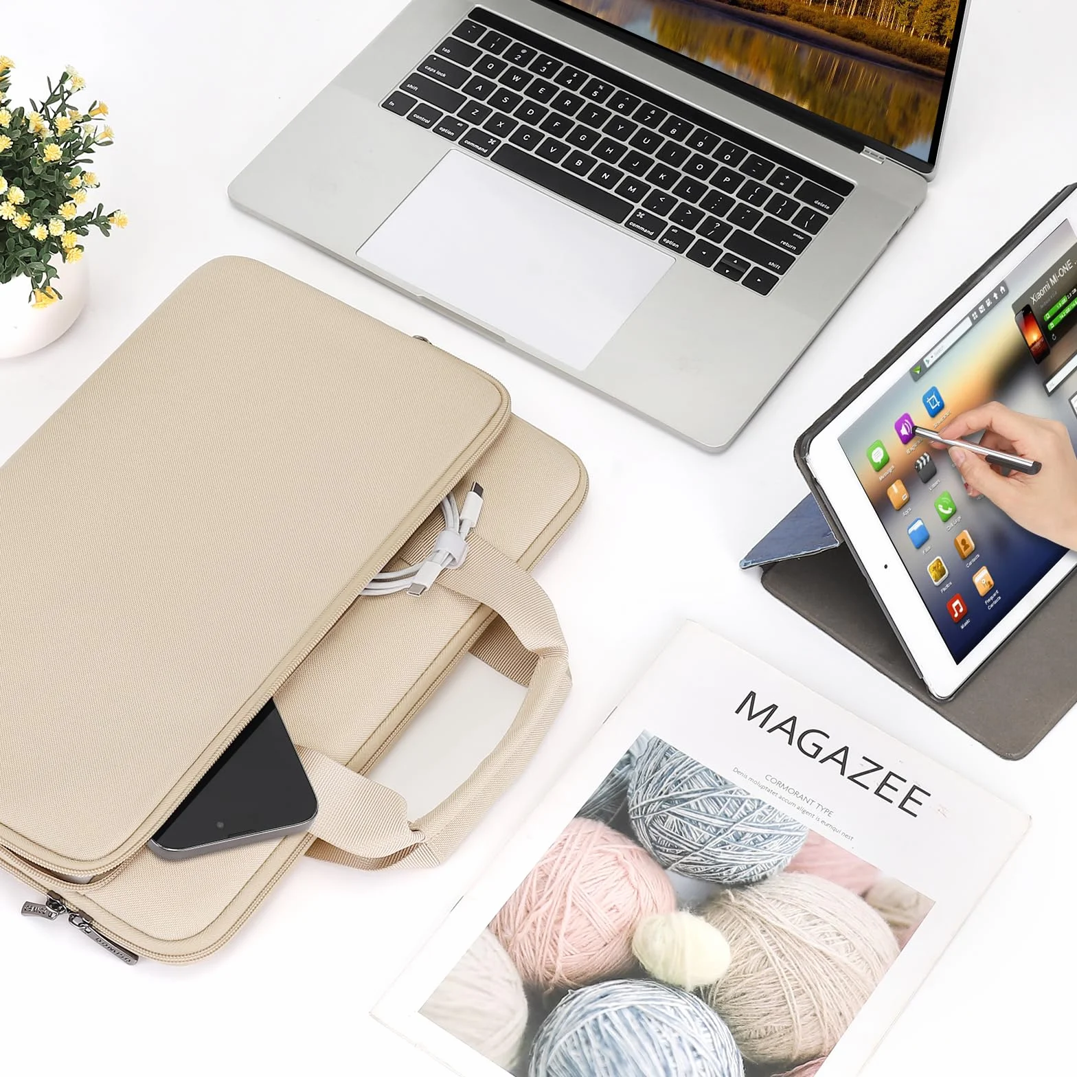 DOMISO Pochette Ordinateur 17 Pouces Sacoche PC Portable Dell HP ASUS Acer XPS Beige