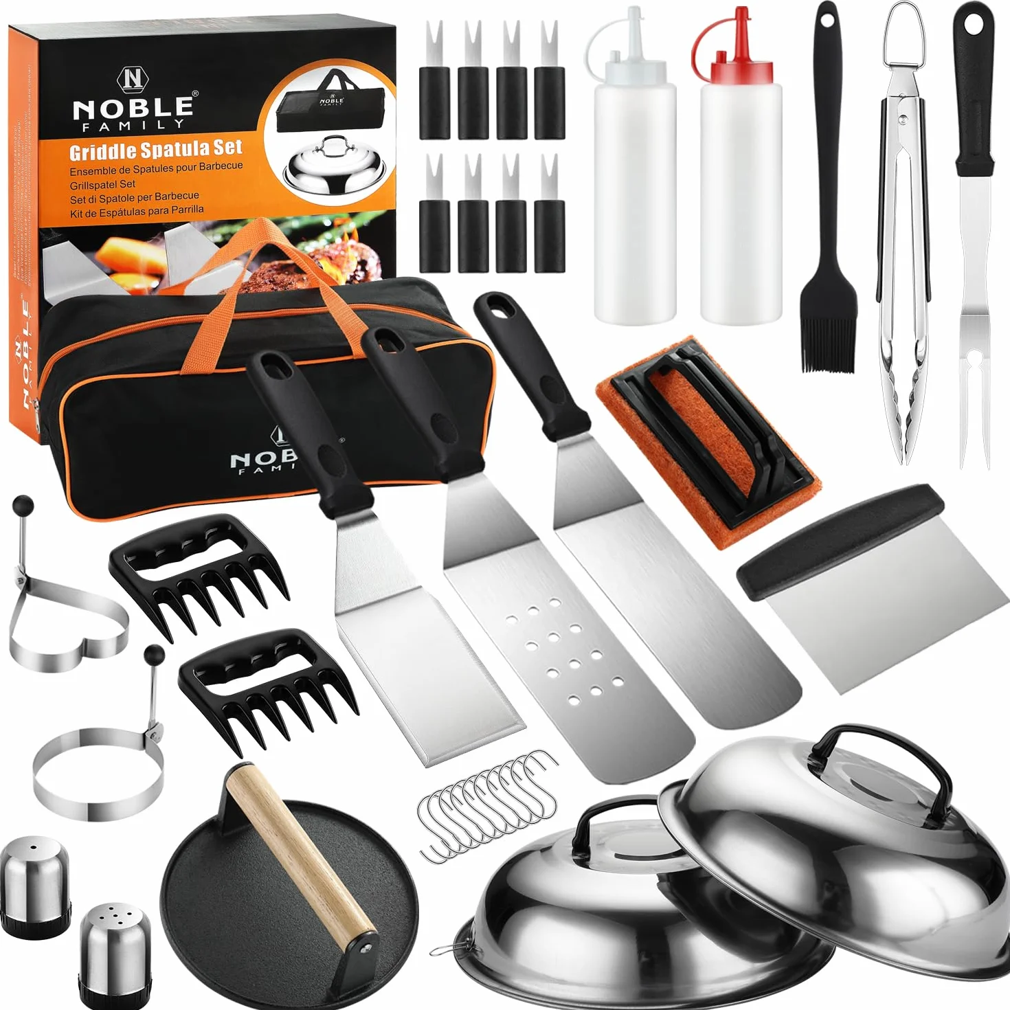 Kit d'accessoires de Barbecue Professionnels 38 Pièces Acier Inoxydable avec Pince, Presse à Hamburger, Sac de Transport