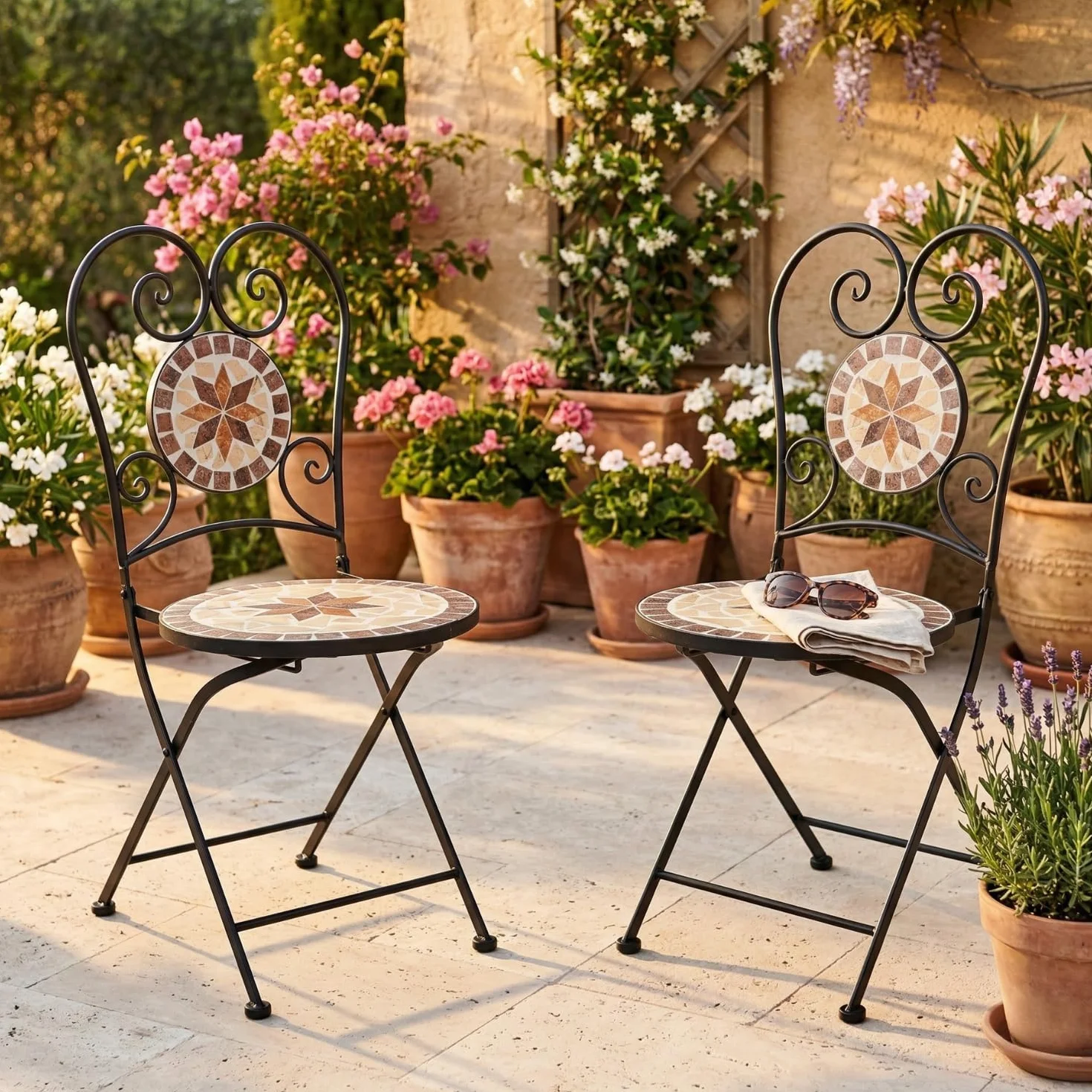 Chaise de Jardin Mosaic Pliante Balcon Ensemble Bistro Meubles de Jardin en métal