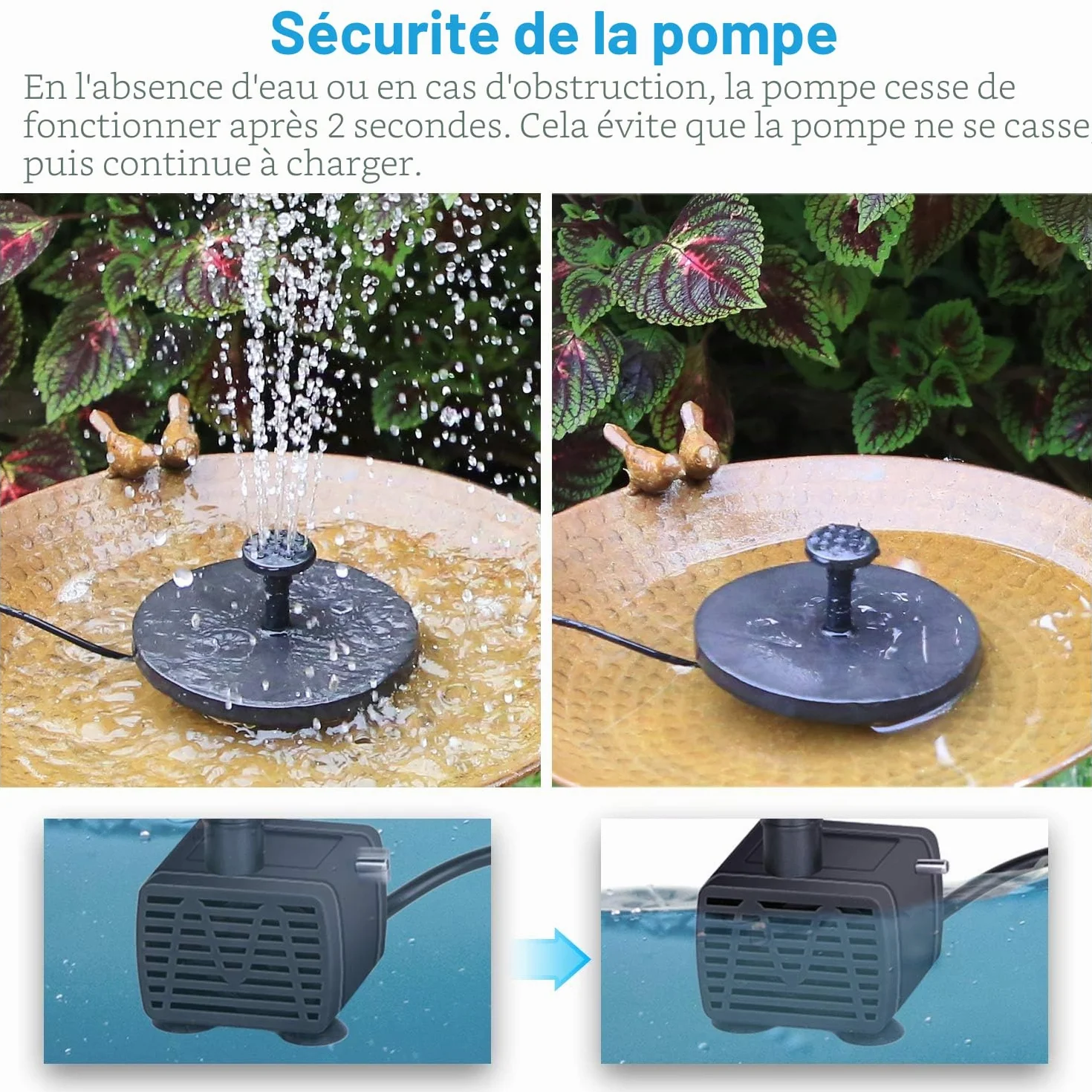 AISITIN Fontaine Solaire Flottante 5,5 W avec Batterie | Pompe pour Bassin Jardin Aquarium Bain d'Oiseaux et Étang Extérieur