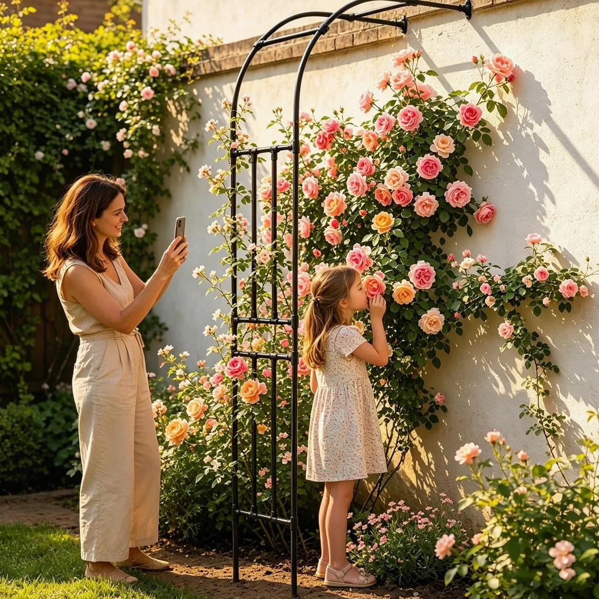 Demi-Arche de Jardin Hauteur 270 220 180 90 240 cm, Support pour Plantes Grimpantes, Arceau Métallique pour Rosiers, Tonnelle Décorative Extérieure, Anti-Rouille(Noir,W120xH270cm)