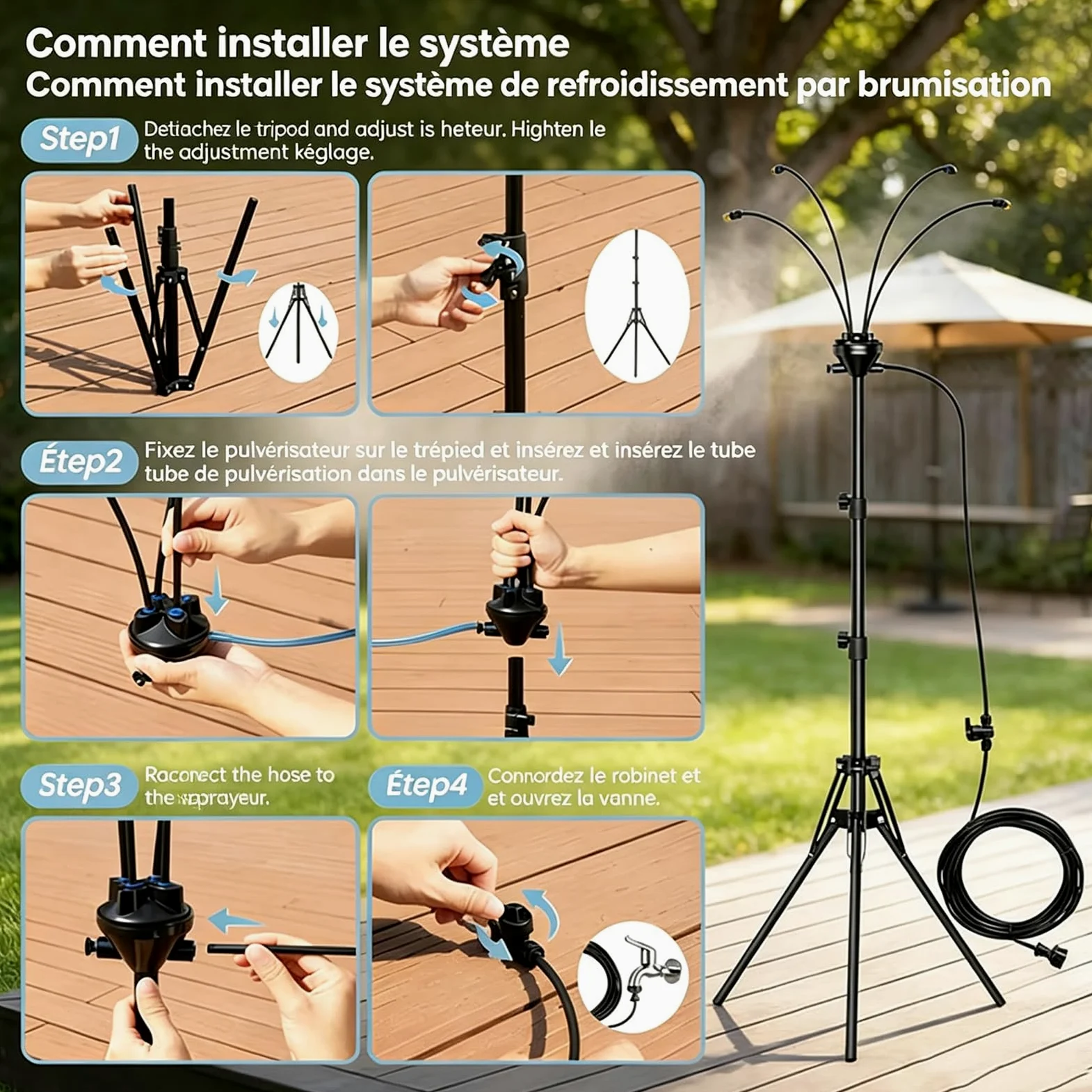 Brumisateur sur Pied Exterieur Réglable 0,8-1,6m | Installation facile，1pcs