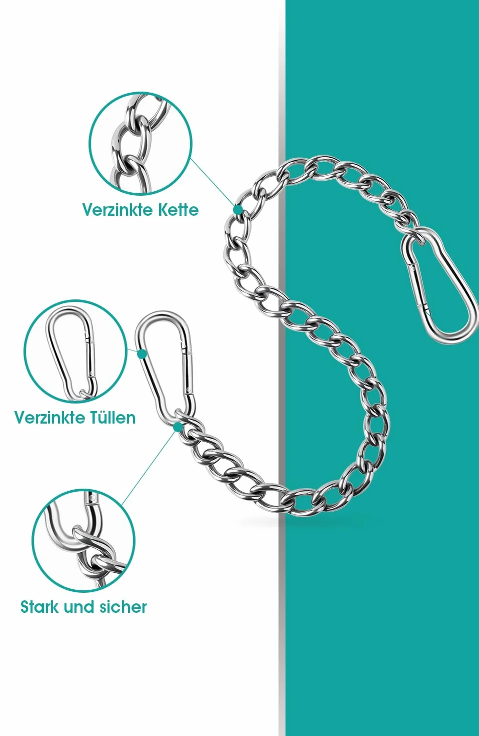 Chaîne pour Fauteuil Suspendu, Rallonge 66 cm, Deux Mousquetons, 250 kg