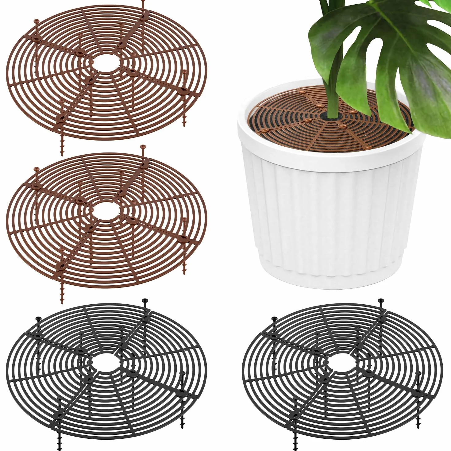 QWORK Lot de 4 Protections de Sol pour Pot Plante Ø 30 cm - Protection Chats Enfants