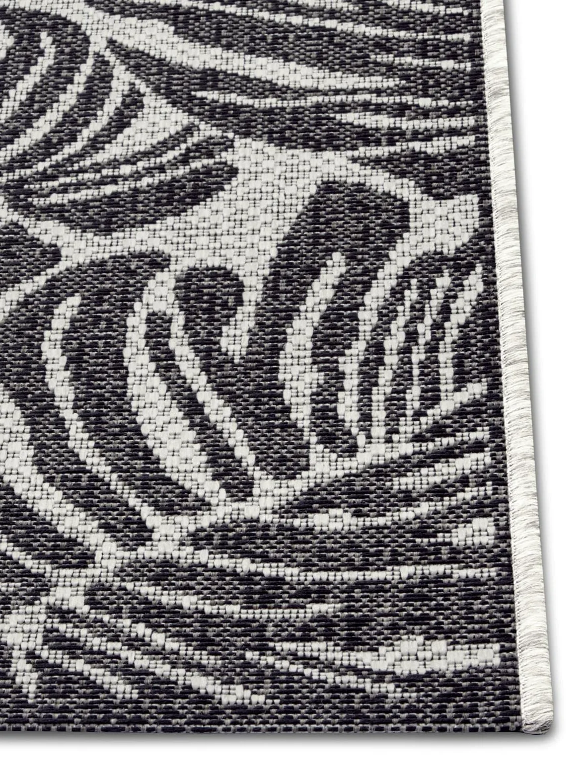 NORTHRUGS Tapis d'extérieur Monstera (70 x 300 cm, Motif Floral, 100% polypropylène, résistant et Facile d'entretien, résistant aux Rayons UV, salon, Balcon, terrasse, Jardin) Noir/crème, 70 x 300 cm