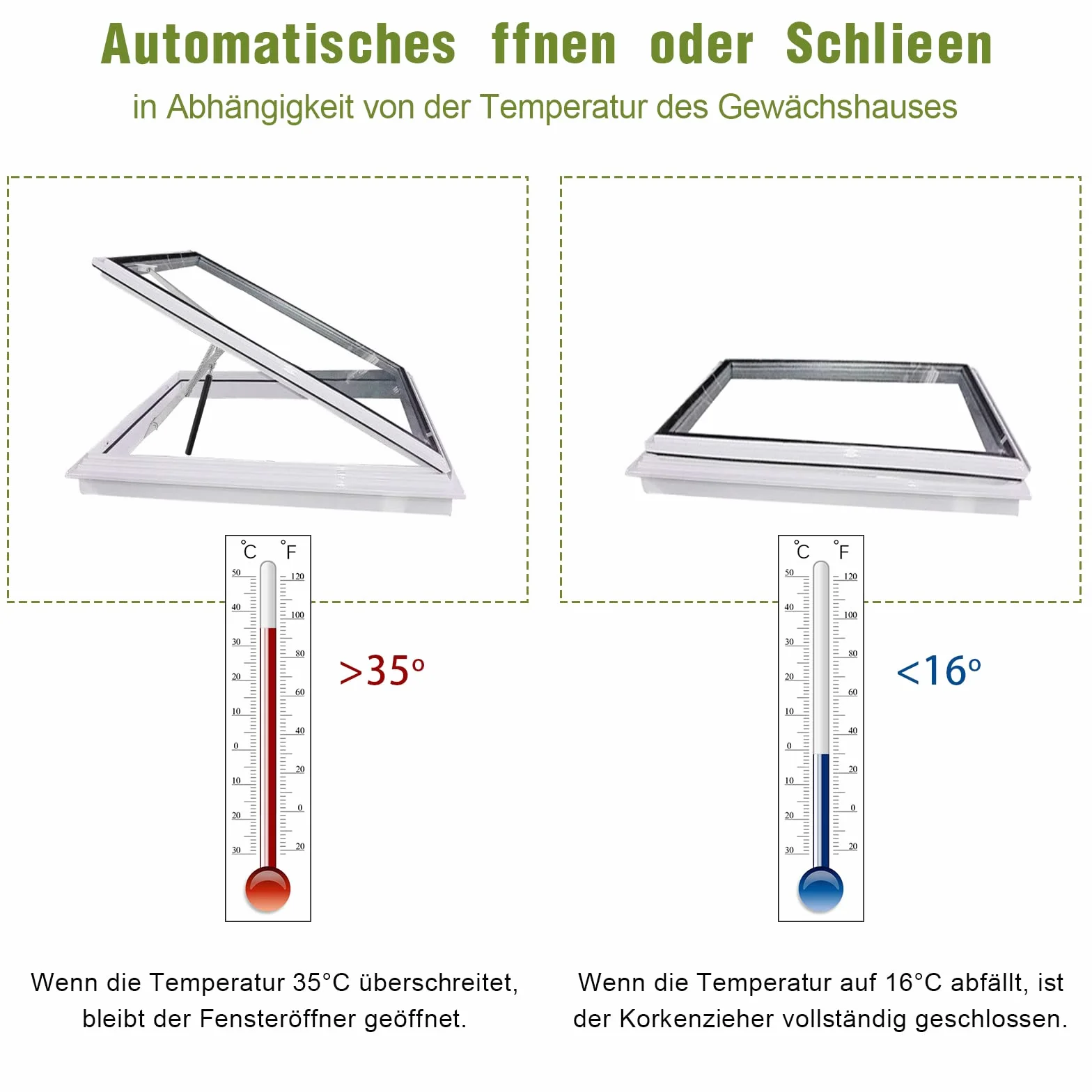 Ouvre-fenêtre automatique pour serre 14 kg 45 cm