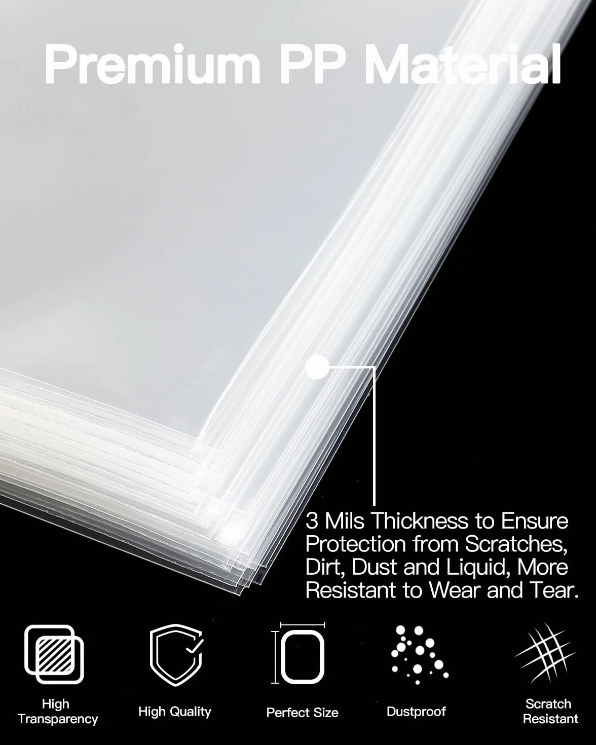 Pochette Vinyle 33 Tours Extérieur 25 x 12 Pouces Protection Transparente Polypropylène Durable