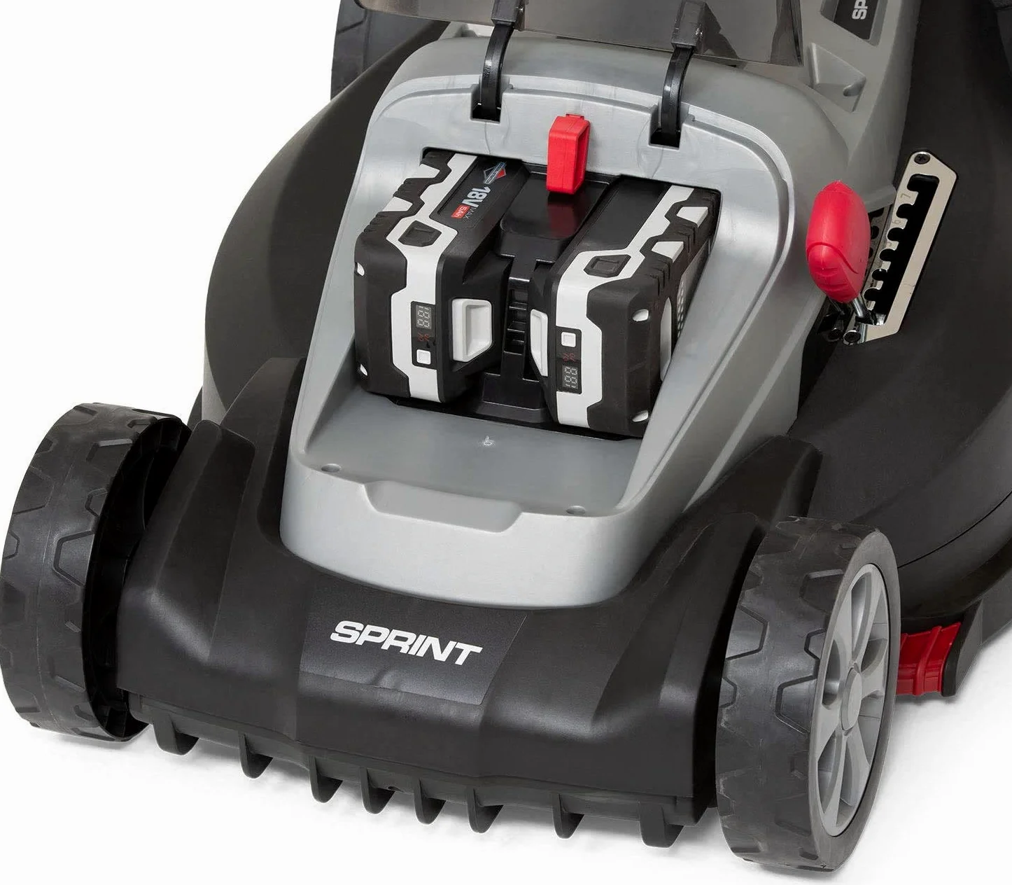 Sprint 2x18V (36V) Tondeuse à gazon Lithium-Ion 44 cm de largeur de coupe 440P18V, Powered by Briggs & Stratton, jusqu'à 640 m2, comprenant 2 batteries 5 Ah et un double chargeur, garantie 5 ans.