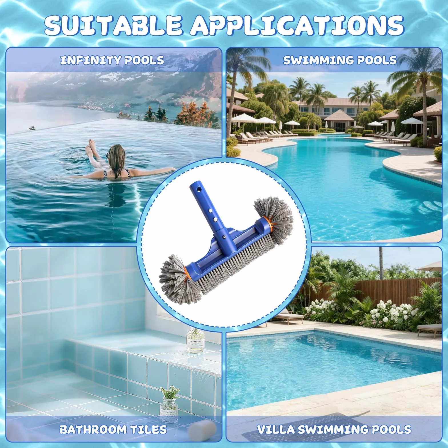 Brosse de nettoyage ronde 13″ pour piscine en film plastique