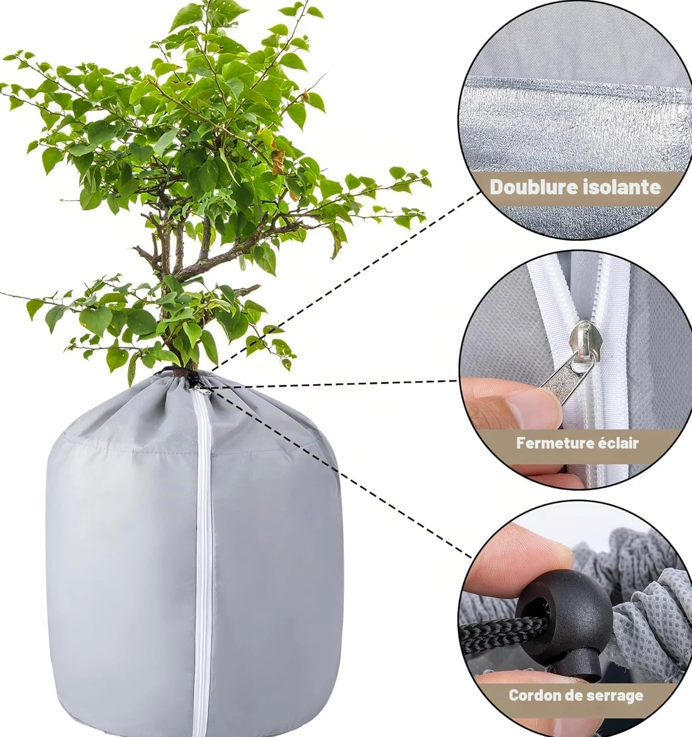 GIONAR 2 Pièces Protege Pot Exterieur - Protection Pot de Fleur Hiver - Housse Hivernage Plante en Pot Réutilisable 70x65cm Grise