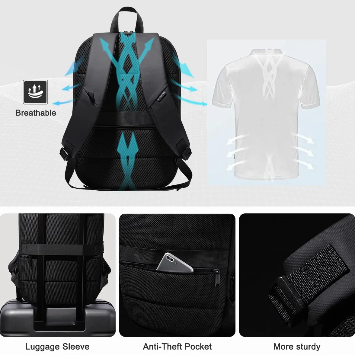 Sac à Dos Ordinateur Portable 17 Pouces Antivol Imperméable USB 27L Noir