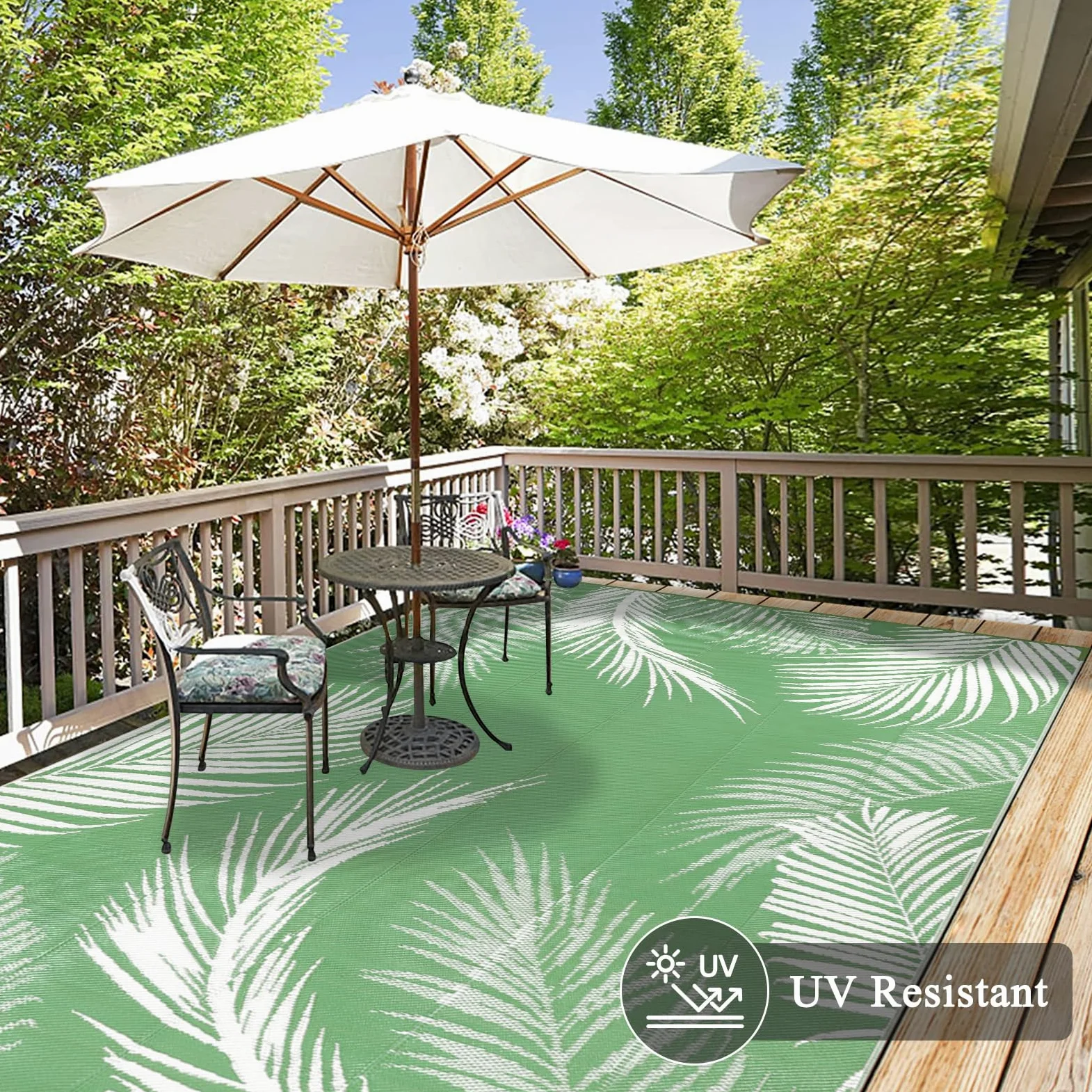 Pauwer Tapis d'extérieur imperméable réversible en paille de plastique, tapis d'extérieur pour patio, camping-car, pique-nique, jardin, terrasse, balcon, porche - 1,8 x 2,7 m