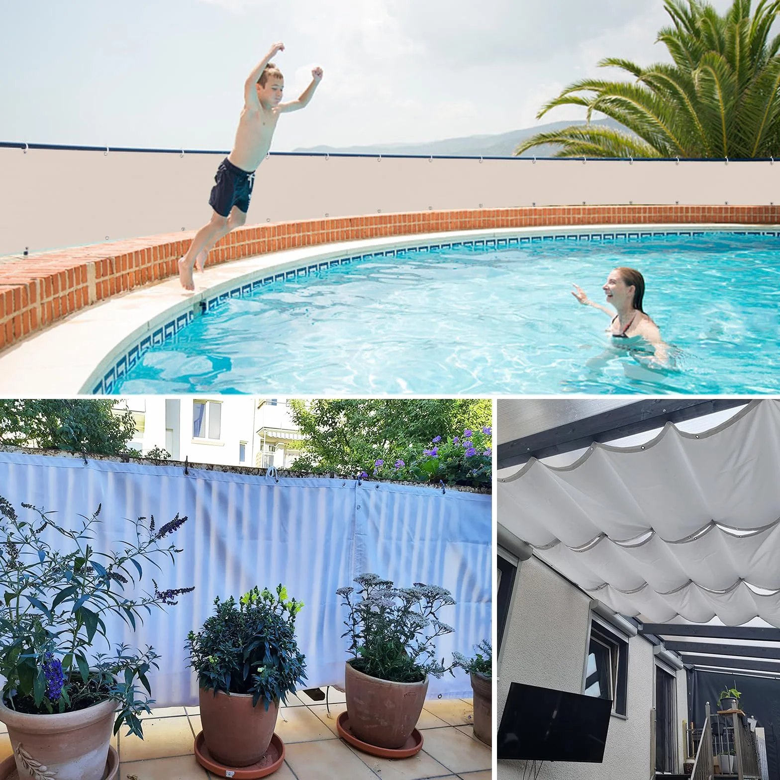 Brise Vue Balcon 1.2x1.5m Gris foncé Couverture de Écran Jardin Résistant au Vent UV Protection Vie Privée Oeillets Cordons