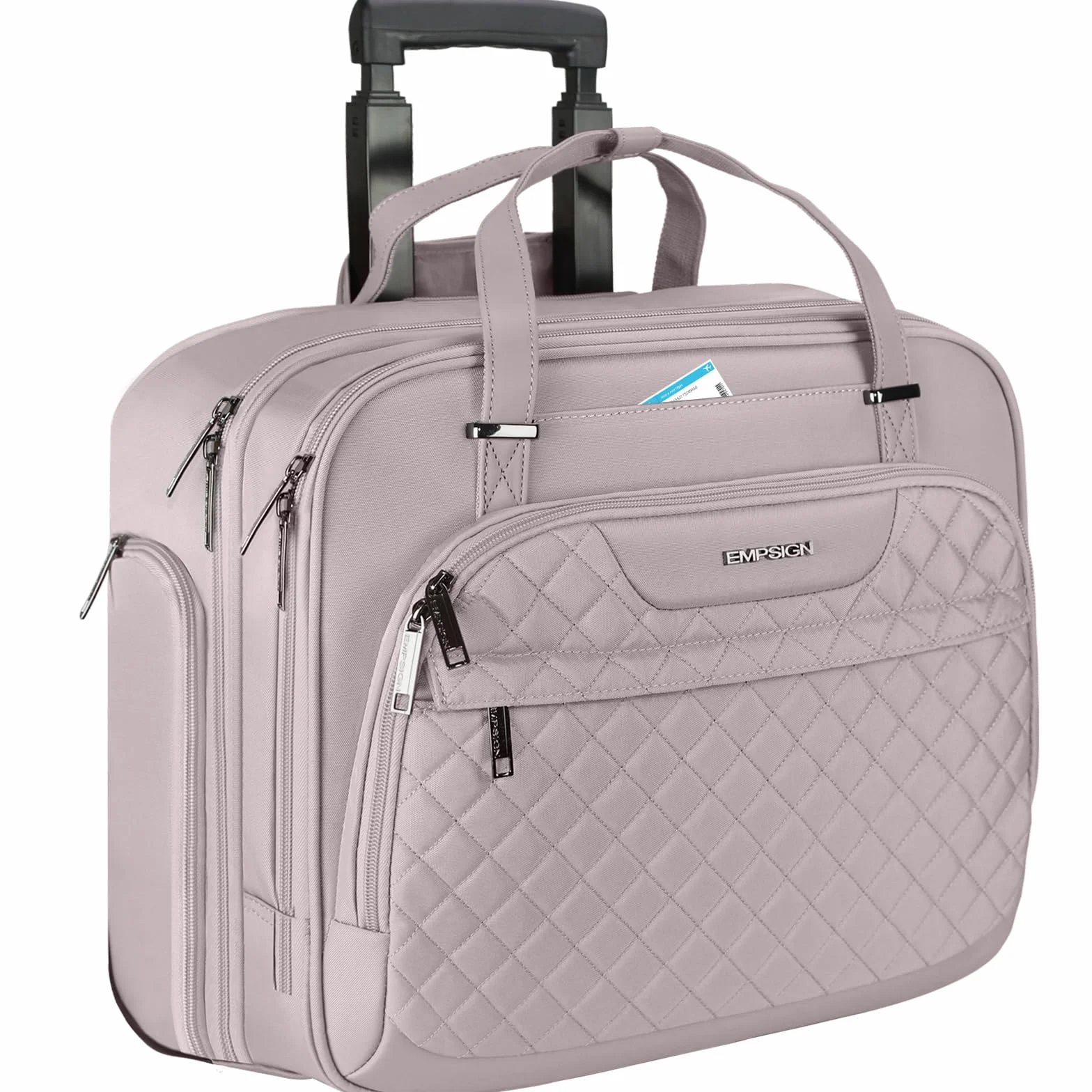 EMPSIGN Sacoche à roulettes pour Ordinateur Portable 15,6 Pouces Imperméable Trolley avec Poches RFID, Rose