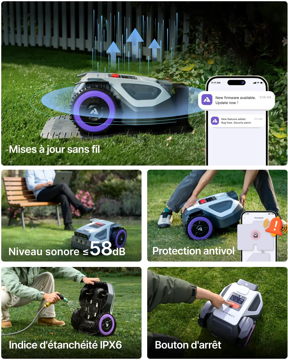 ABTHBOT M9 Robot Tondeuse sans Fill Périphérique-1000m², Navigation NetRTK, 4G,5000mAh, Pente 24°