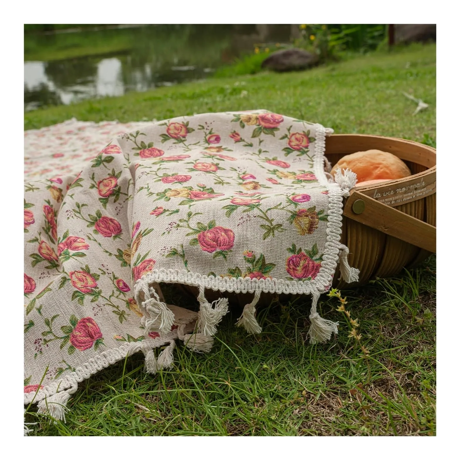 Couverture Pique Nique Tapis de Pique-Nique Pliable Style Campagne Rose, idéal for Les Voyages à la Plage, Le Camping et randonnée(140x300)