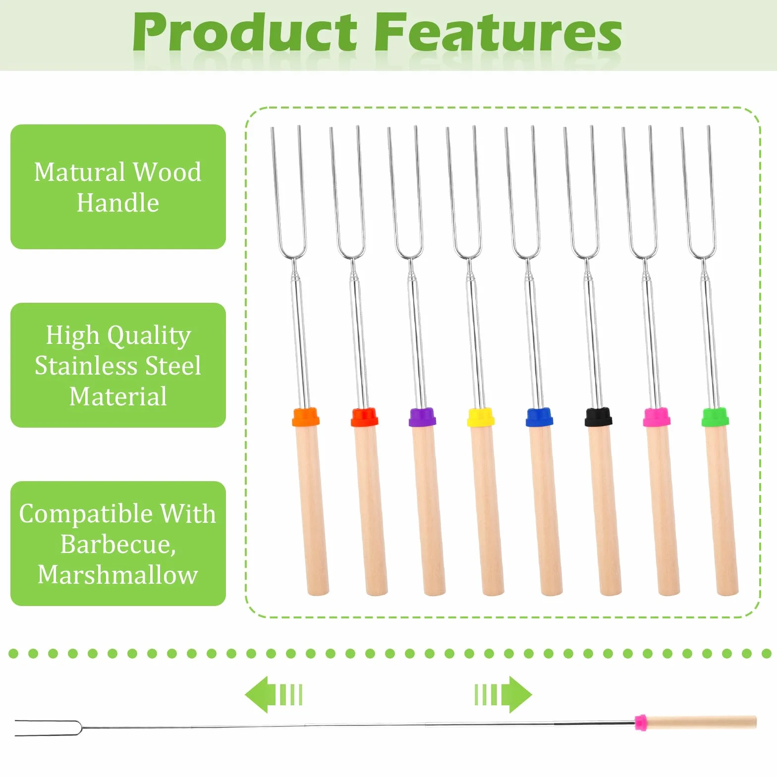 Brochettes Télescopiques en Acier Inoxydable pour BBQ, Marshmallow, Camping – Accessoire Barbecue