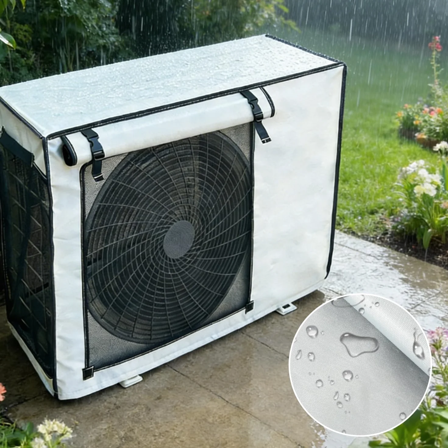 Housse de climatisation extérieur imperméable tissu Oxford 100 x 80 x 43 cm résistante aux intempéries UV neige boucle