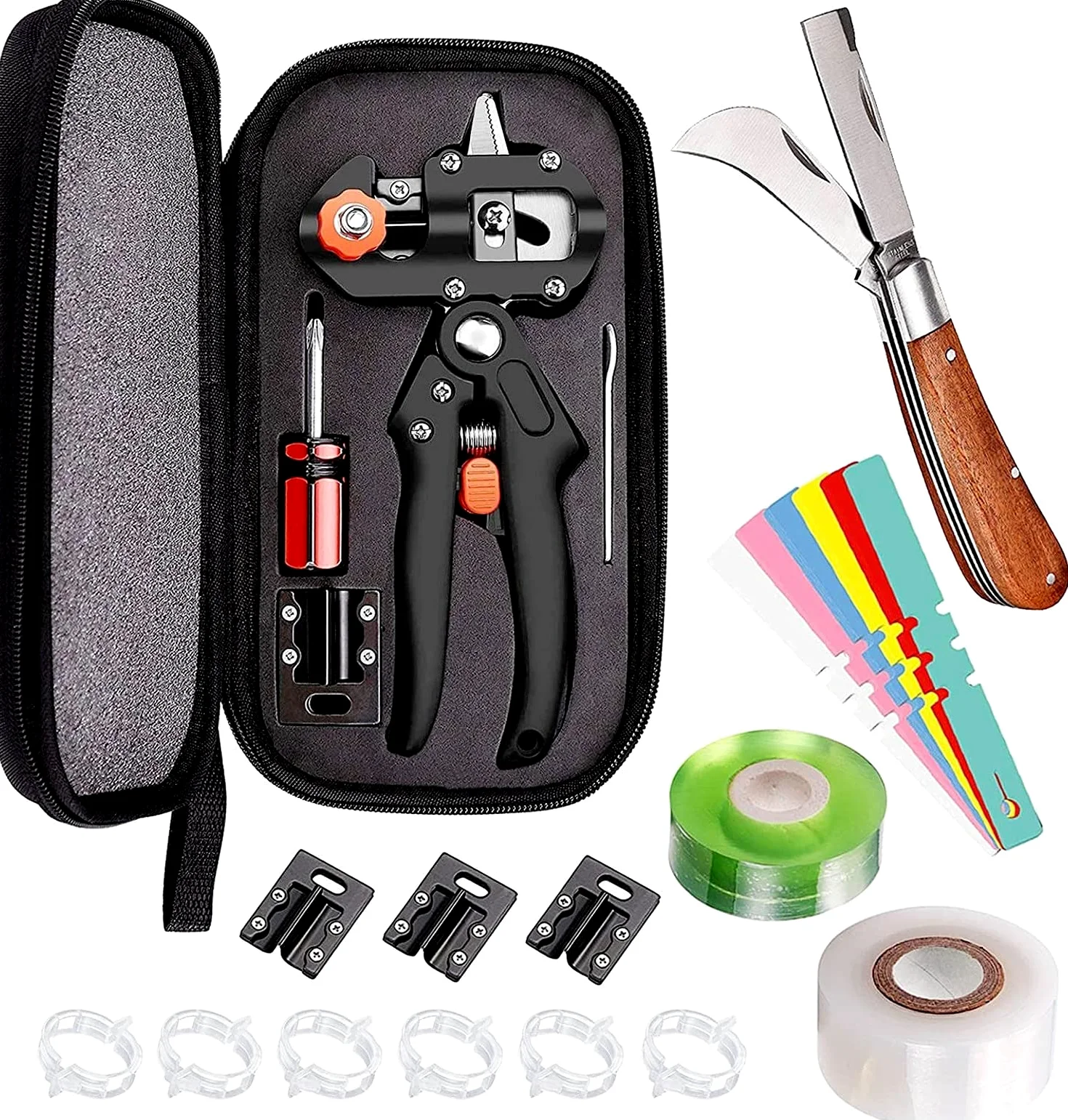 Greffage Outil Kit, Jardin Sécateur Ensemble Y Compris Lames De Rechange, Greffage Couteau, Greffage Bandes, Les Étiquettes des Plantes et Jardin Clips, Parfait pour Arbres Fruitiers Greffage