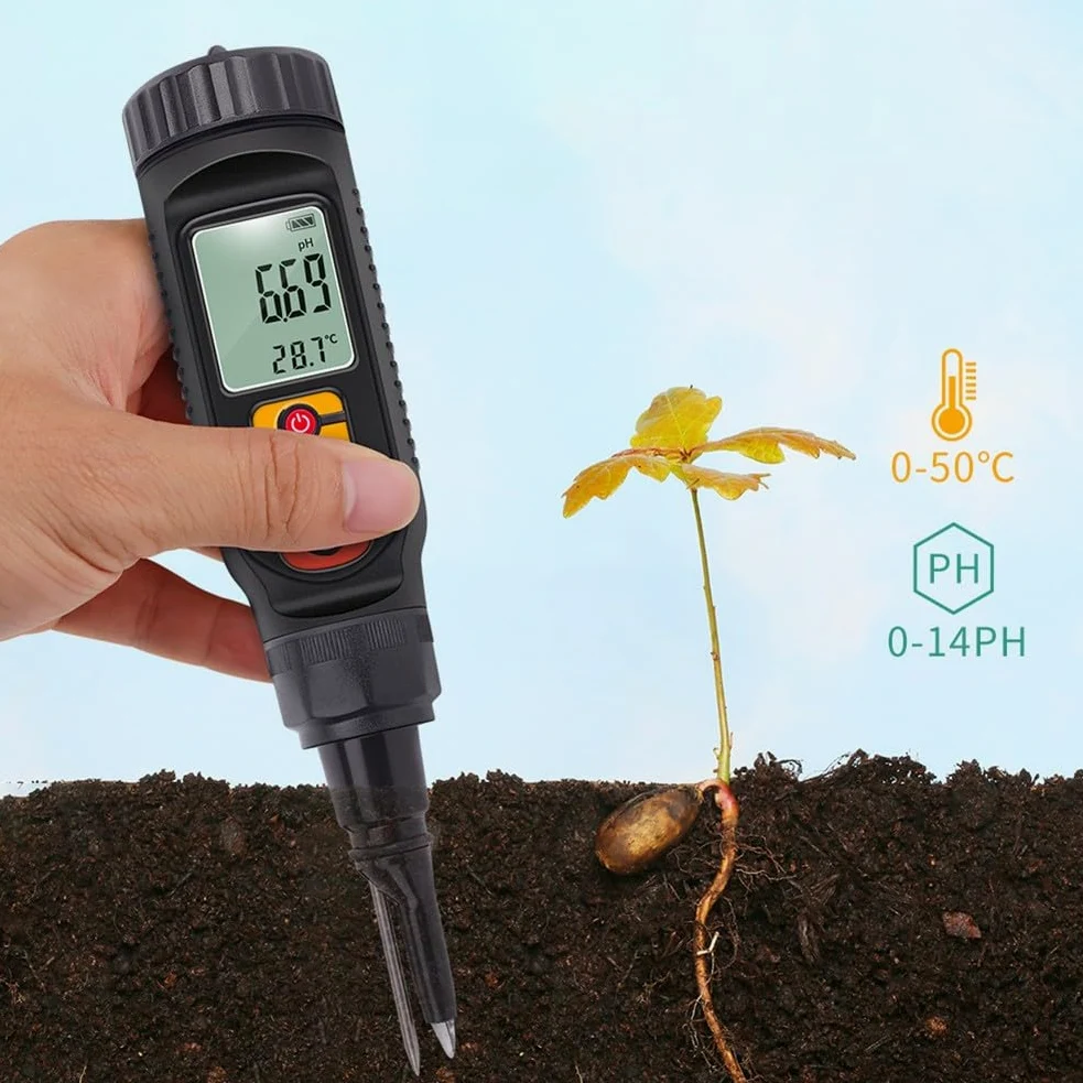 Testeur de pH numérique pour aliments et sols, testeur d'acidité rapide et précis avec affichage de la température, écran rétroéclairé vert, fruits, légumes, viande, pain, produits laitiers