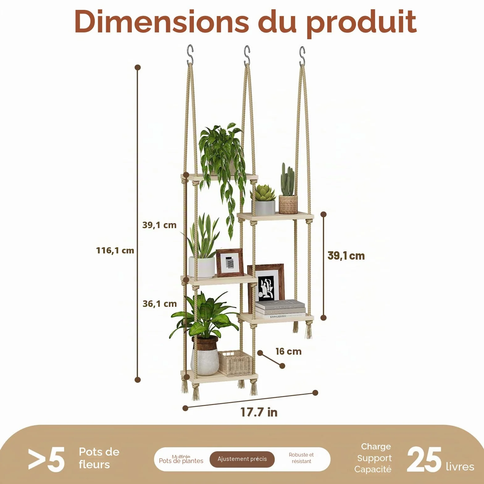 Bamworld Étagères suspendues murales en Bois pour Plantes d'intérieur - Support pour Rebord de fenêtre - Décoration Salon