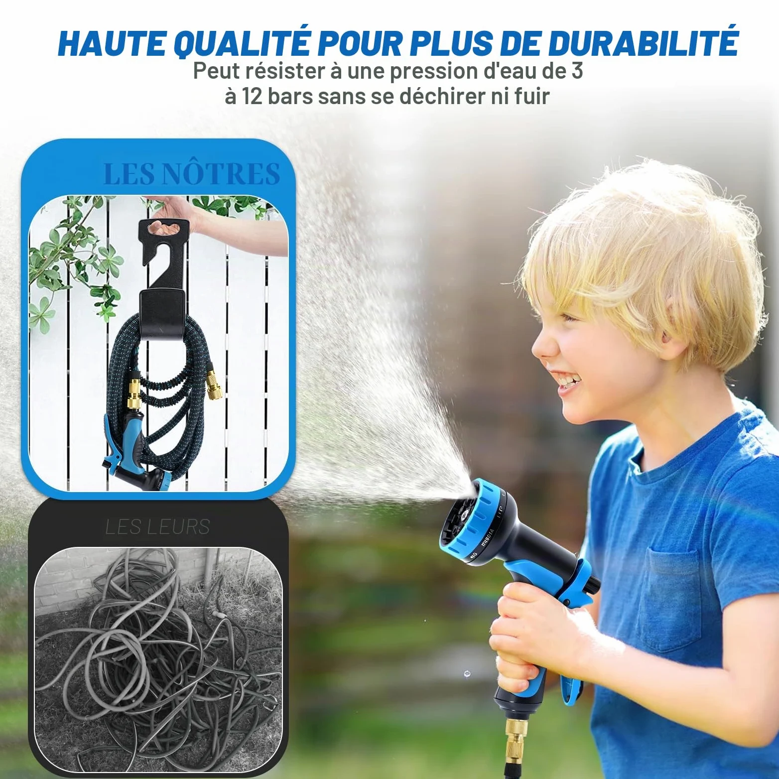 Jsdoin Tuyau Arrosage Extensible 30m - D'arrosage avec Pistolet Multifonction 10 Jet, Tuyaux Adaptateurs 1/2" et 3/4" pour Jardinage, Irrigation, Nettoyage Lavage de Voiture (30m/100ft)