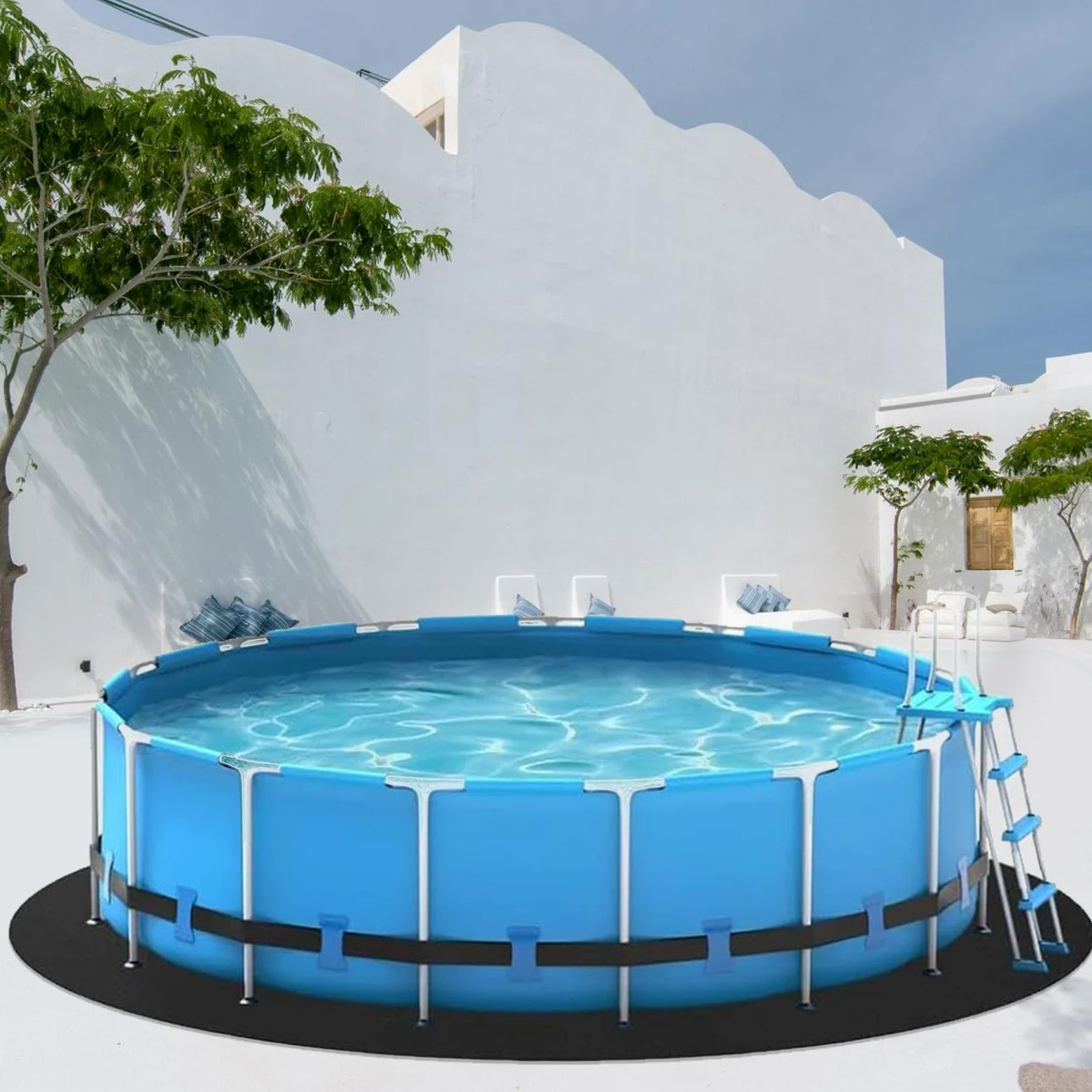 Générique 370cm Tapis De Revêtement De Piscine, Tapis De Sol Rond pour Piscine, Petits T-apis De Spa pour L'extérieur, T-apis De Sol De Piscines Antidérapant pour Sols en Gravier, Ciment Et Béton