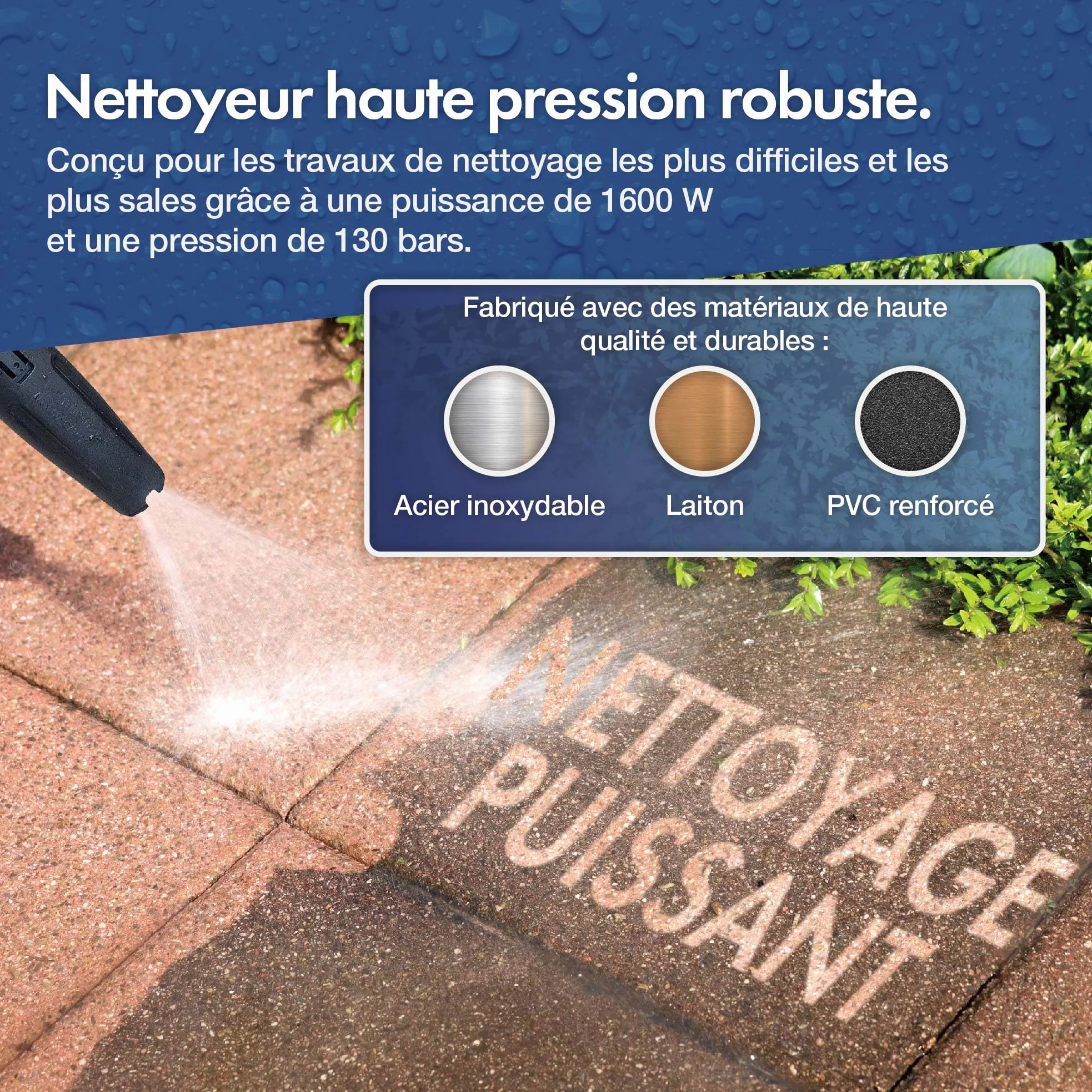 VonHaus Nettoyeur Haute Pression 1600 W, Ensemble de 7 Accessoires Inclus | Pression max. 130 bars, Débit 390 l/h, 5m Tuyau, Portable pour Terrasse, Jardin, Voiture et plus encore