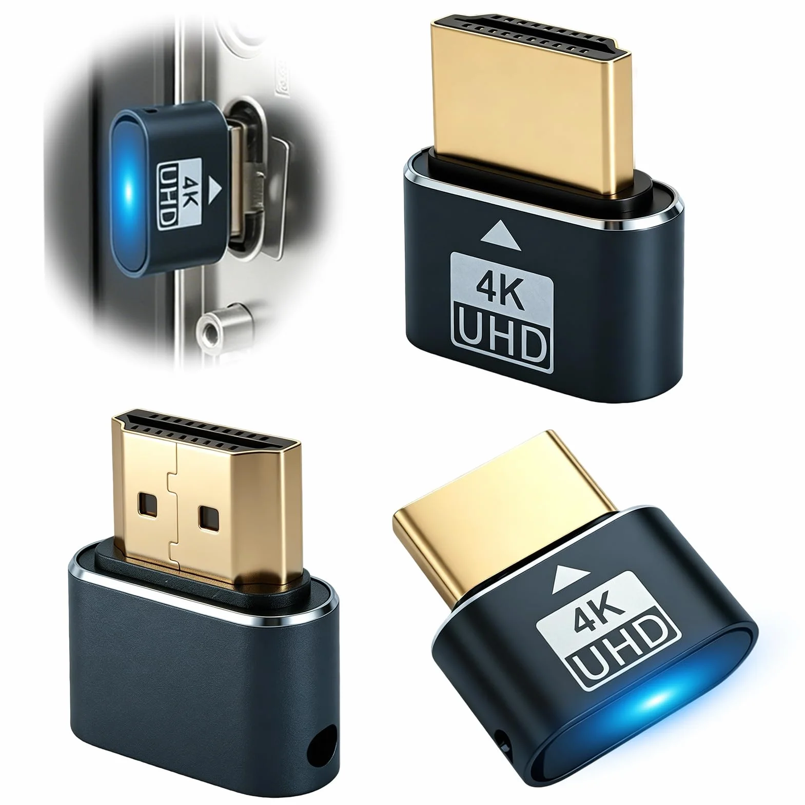 Lot de 3 HDMI Dummy Plug 4K@60Hz, Émulateur d'Affichage Virtuel pour PC, Serveur, Minage GPU