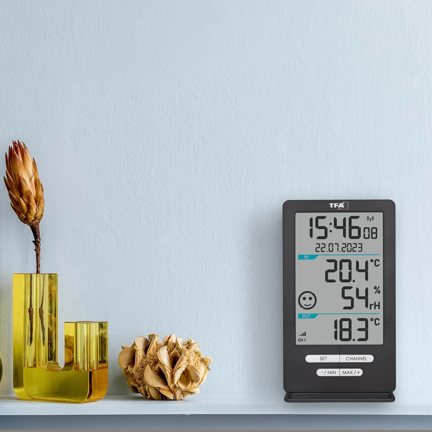 TFA Dostmann thermomètre numérique sans fil XENA HOME, 30.3074.10, surveillance du climat intérieur, avec capteur extérieur, anthracite