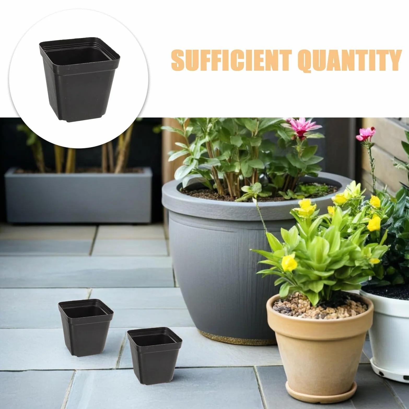 VICASKY 100 Pièces Pots de Pépinière Carrés Noirs avec Drainage Plastique Réutilisables pour Semis