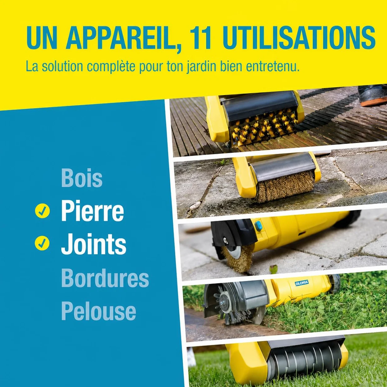 GLORIA Brosse de Nettoyage Électrique Filaire MultiBrush speedcontrol 230V Puissance Constante Désherbeur Coupe-Bordures