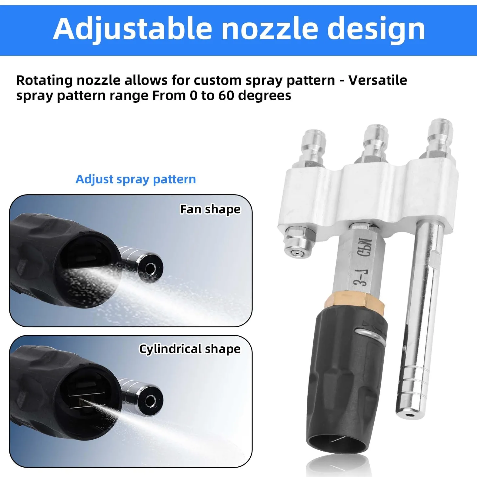 Buse 3 en 1 à Embout Rotatif M5, Buse Lavage Doux Aval avec Raccord Rapide 1/4" Débit 3 à 7 GPM Réglable Nozzle Nettoyeur Haute Pression Jet X pour le Lavage Toits Véhicules Jardin