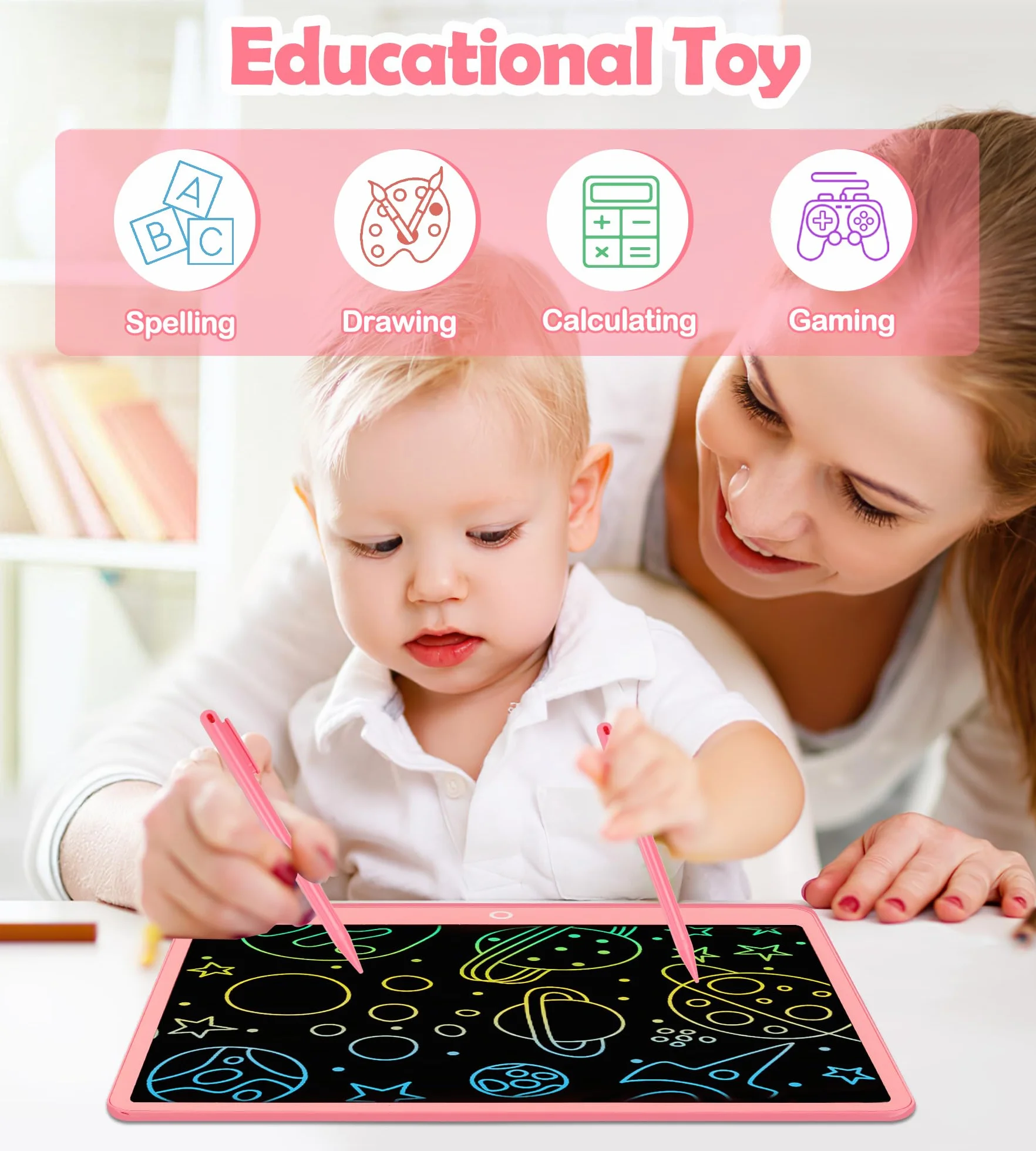 Tablette D'écriture LCD 16 Pouces, Tablette Dessin Enfant, Ardoise Magique Jouets Éducatifs Cadeaux Noël 3-9 Ans