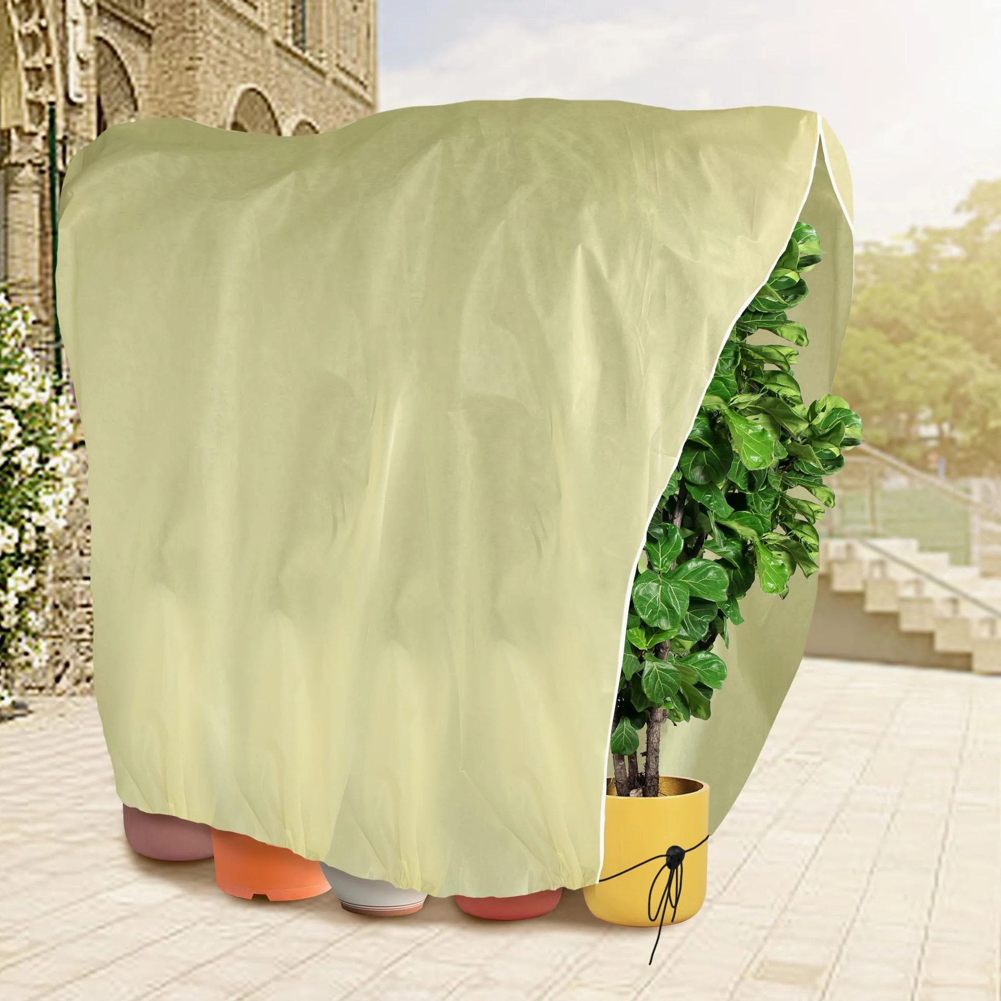 2 Pièces Housse Hivernage Palmier - 200x240cm Voile Hivernage Grande Taille - Housse Hivernale pour Plante Extérieure, Cordon de Serrage et Zipper, Résistant à la Déchirure